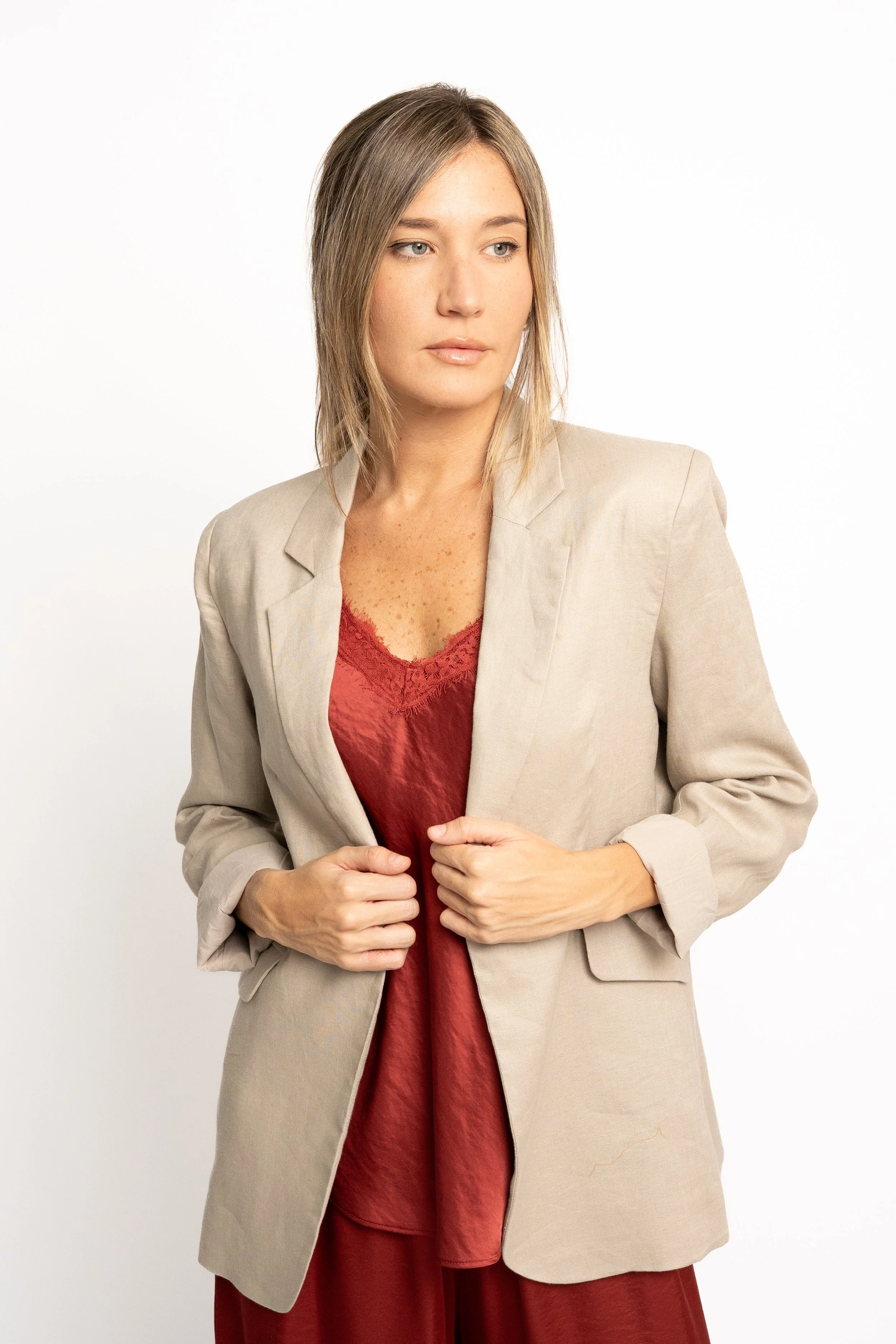 Americana Lino Traje Beige