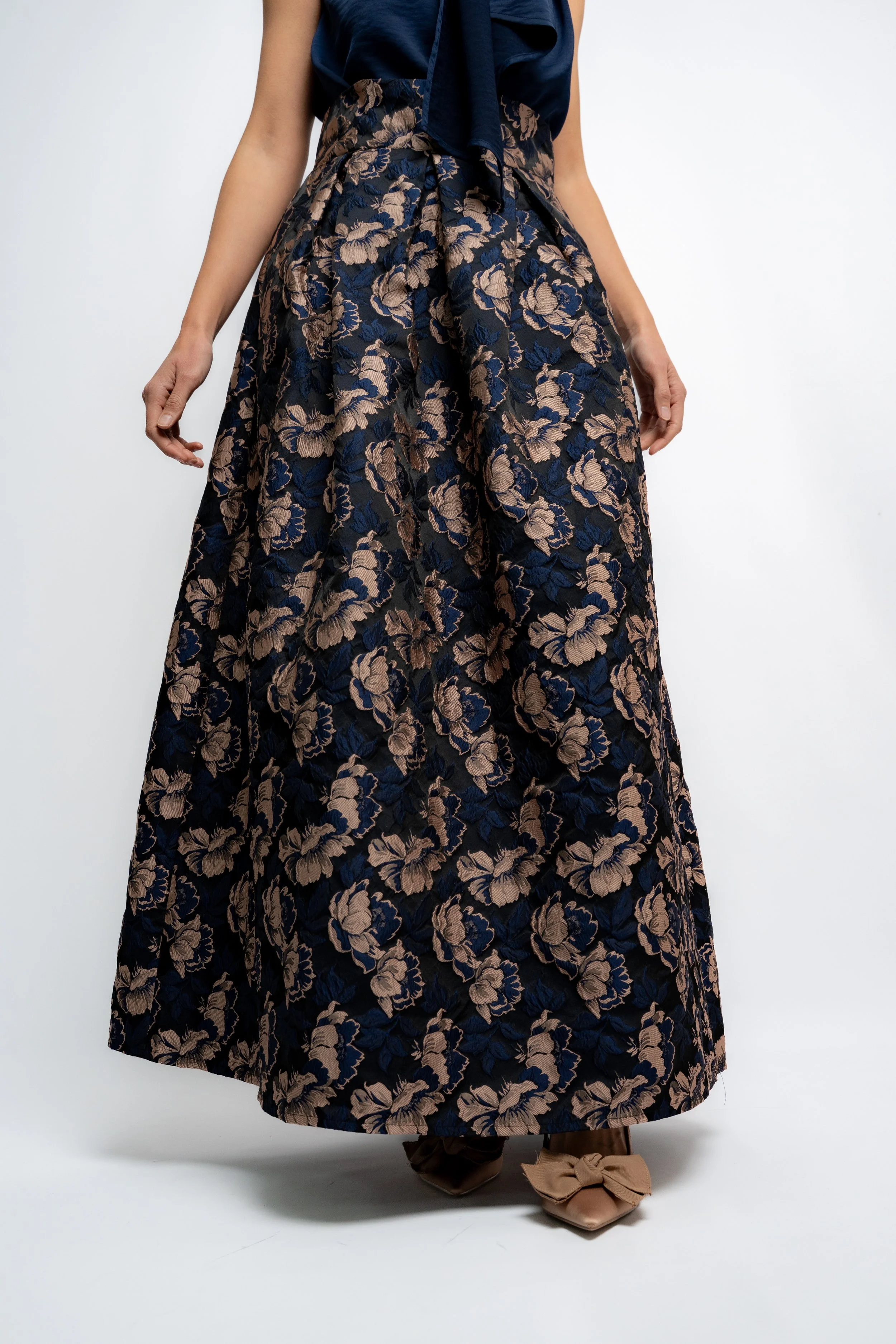 Falda Larga Azul Adamascada