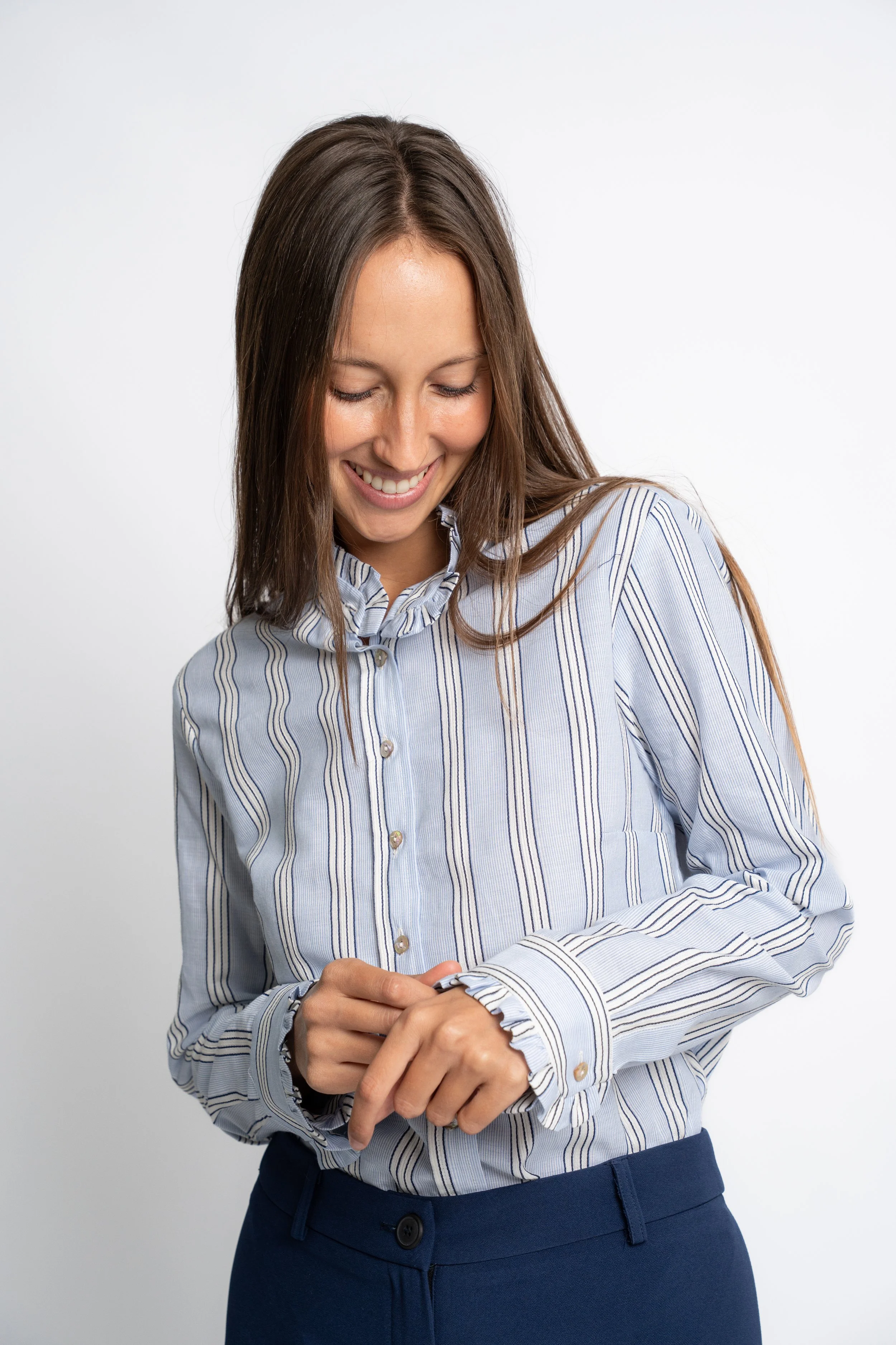 Camisa Volante Rayas Azul