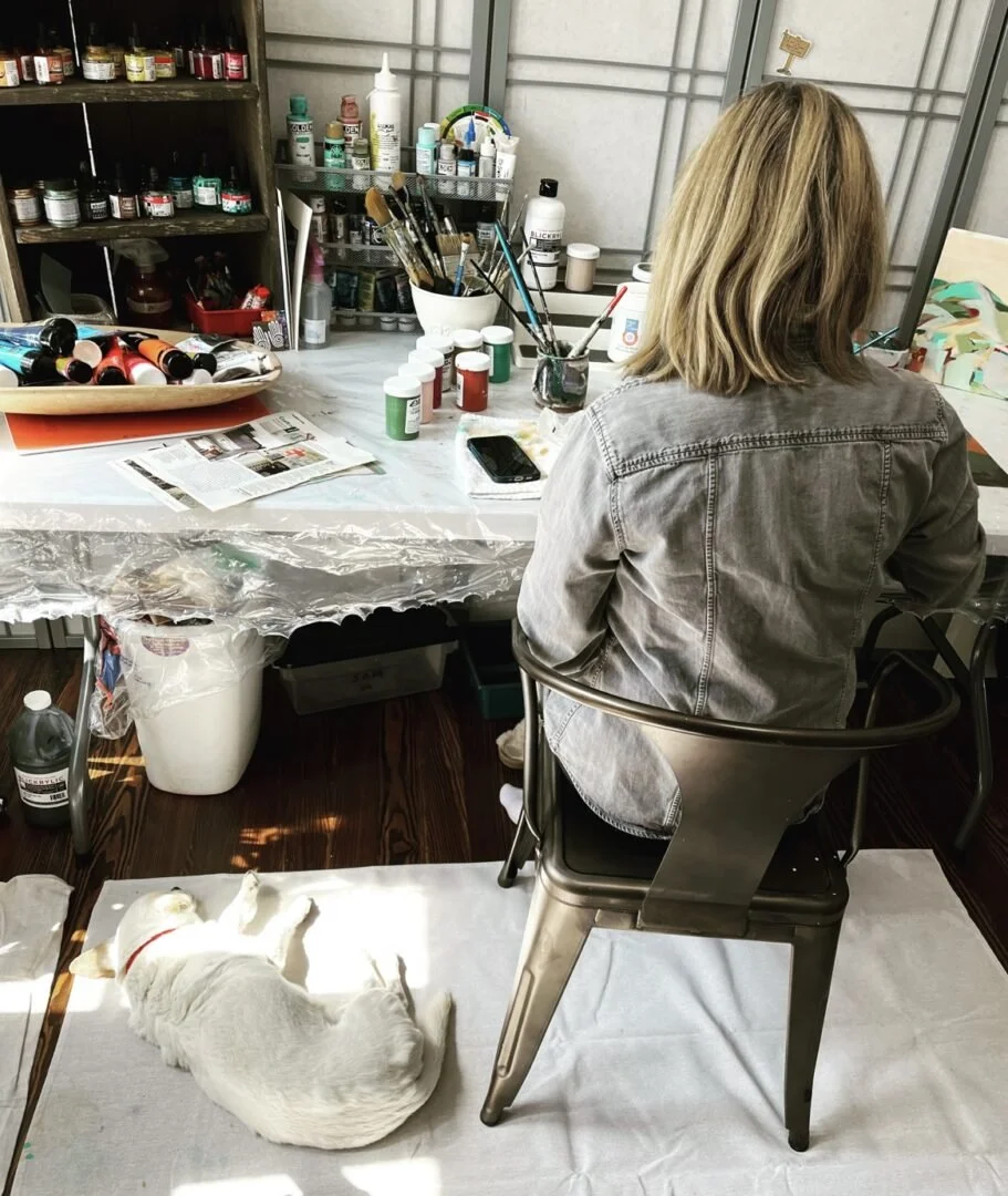 Artist Mary Brooks at work in her studio
