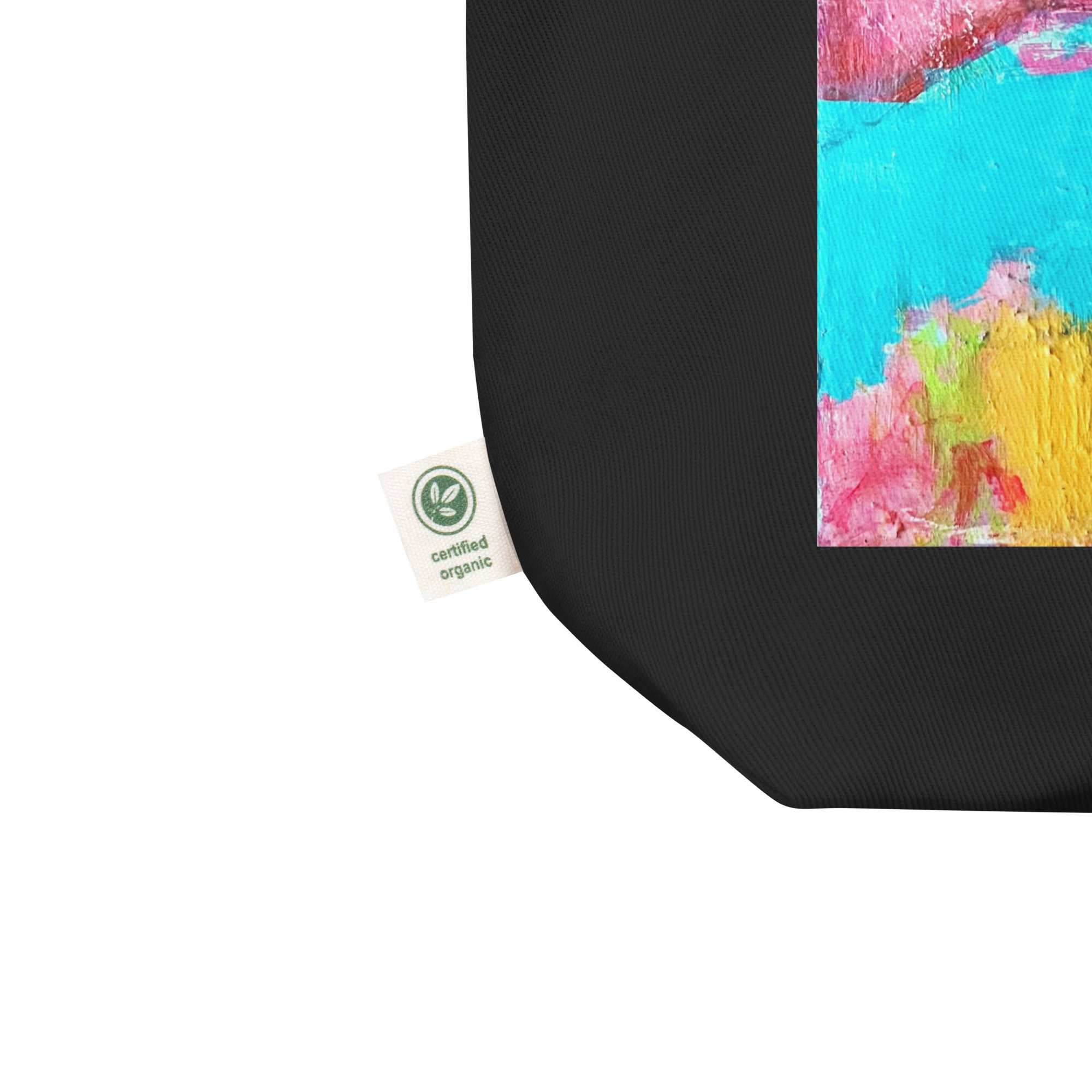 corner detail of black totebag