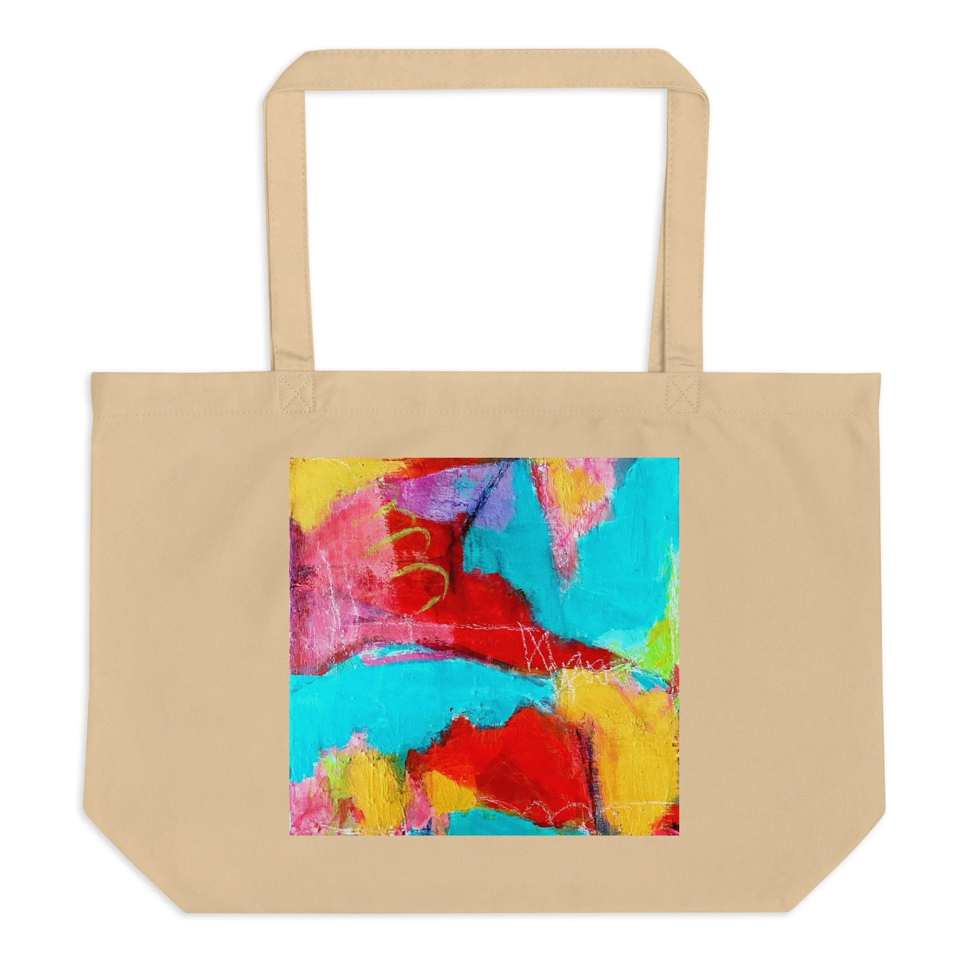 a tan tote bag with Abstact #2 featured as art
