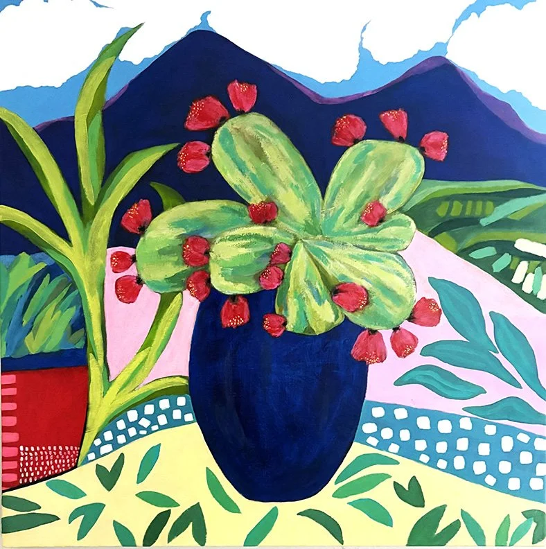graphic plant in vase against landscape