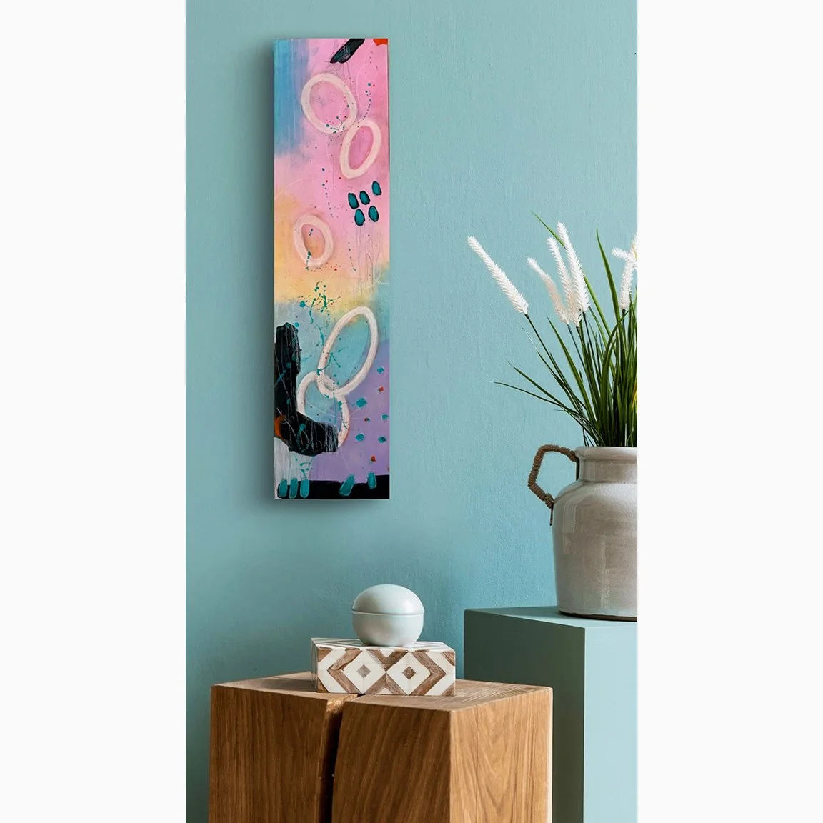 Mary Brook's original painting "Subtle Alchemy" on a wall