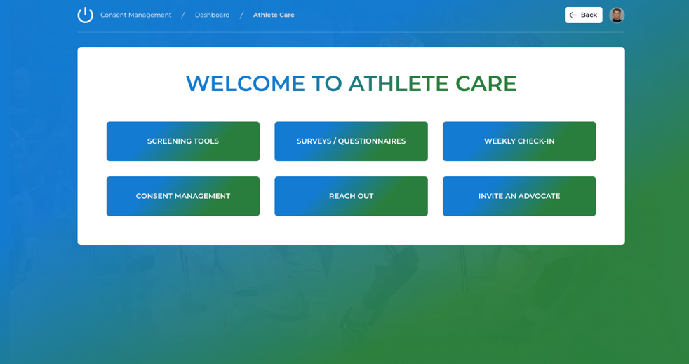 The ”Athlete Care” portal gives the Student Athlete easy access to their care needs and customizable actions