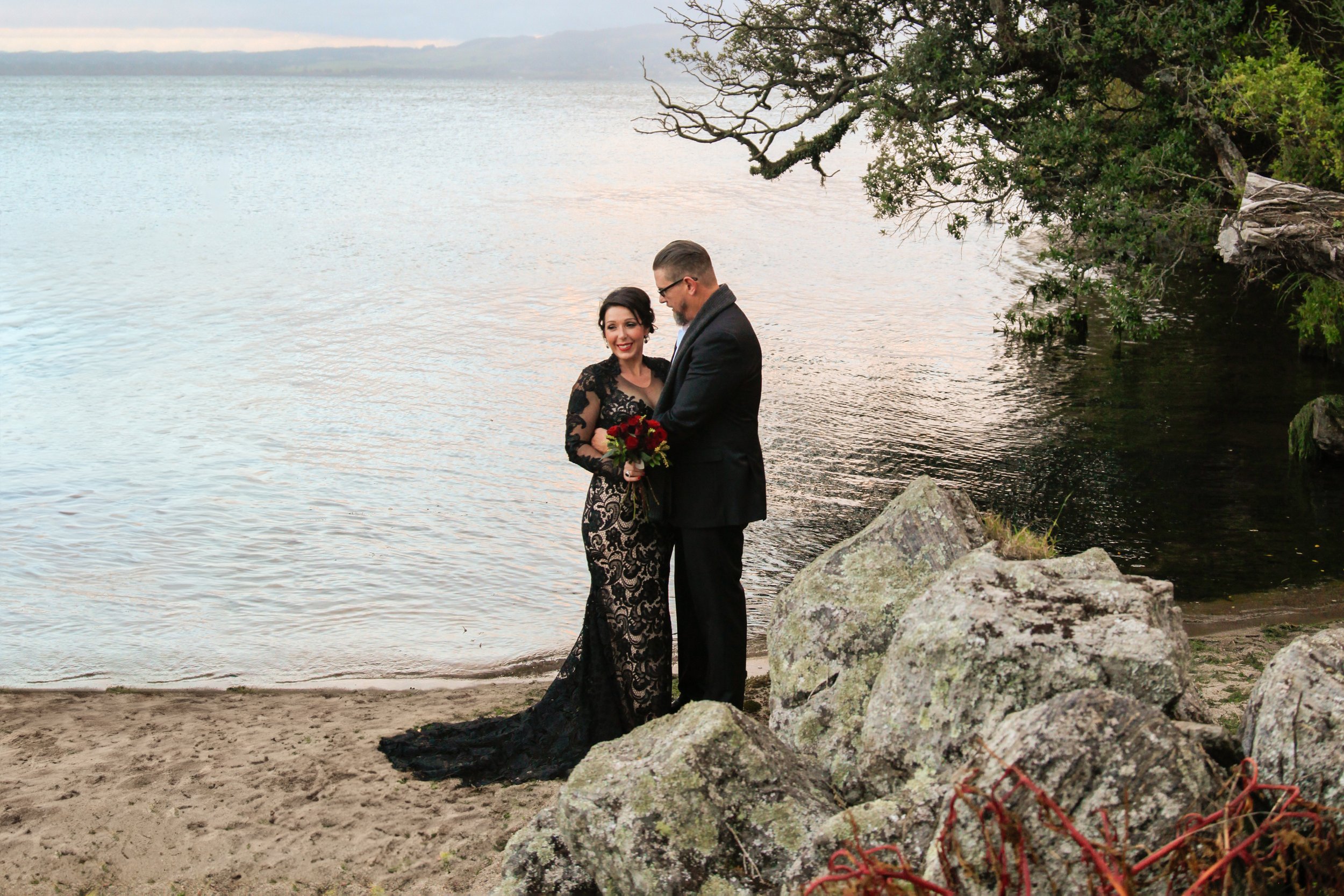  Black Wedding Dress. On the Point Lake Rotorua Wedding 