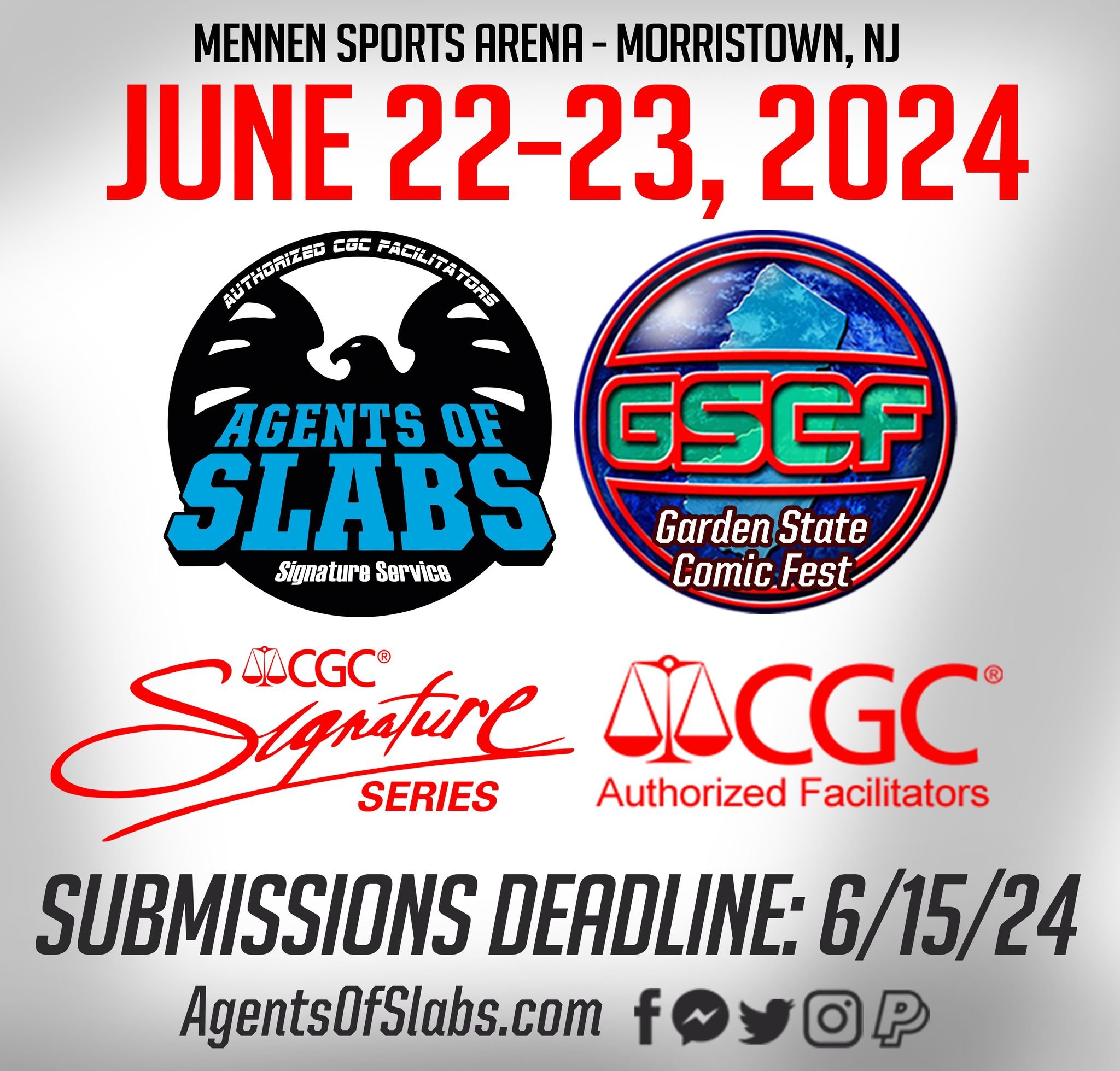 Big Announcement Number 3!
The Agents of Slabs team is coming to the Garden State! We are proud to be the exclusive CGC on-site facilitator for Garden State Comic Fest '24! We are taking mail-in submissions for this event as well. Deadline for mail-i