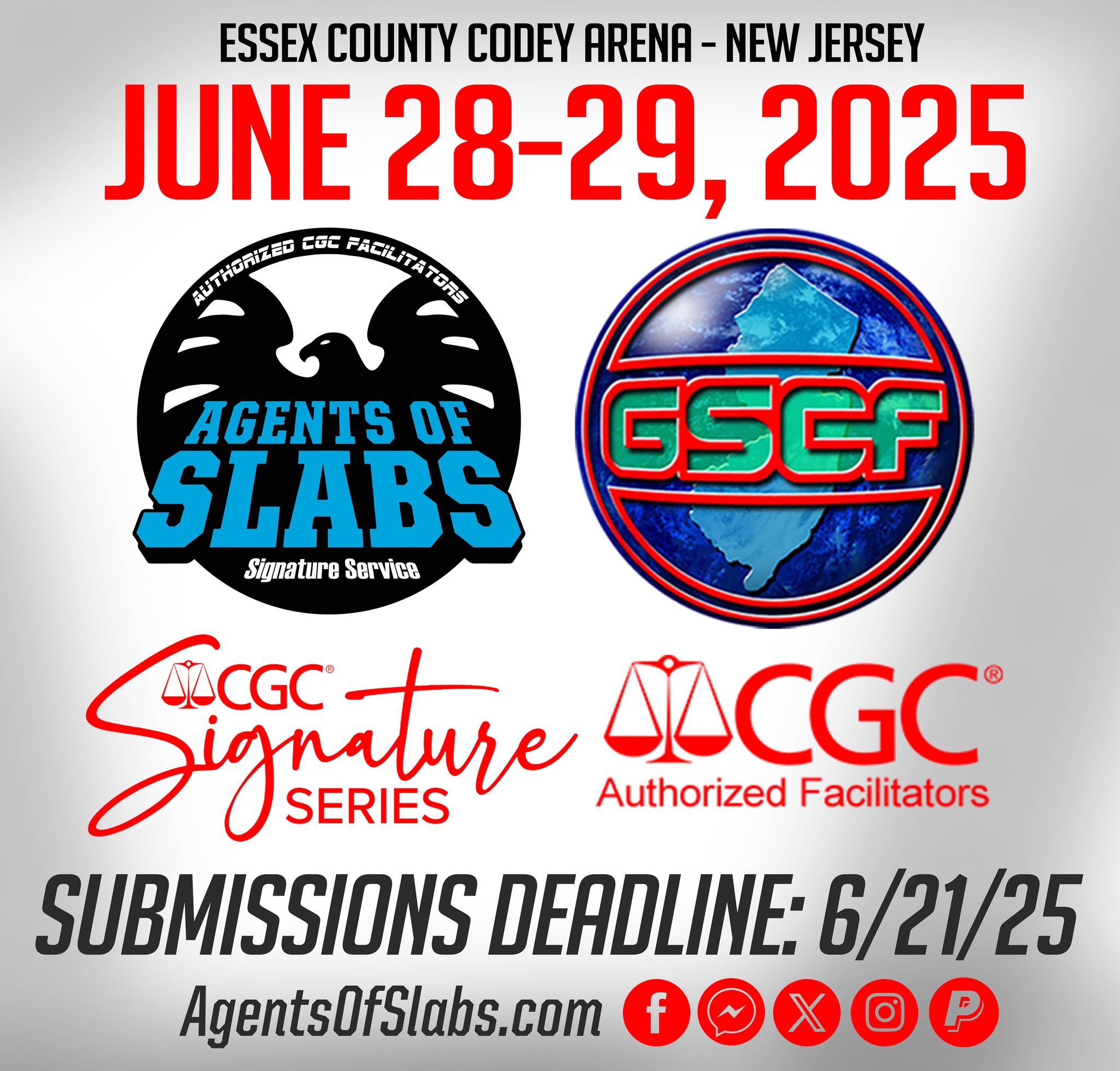 The Agents of Slabs is proud to return to Garden State Comic Fest! We are the official on-site facilitator for this event! We are also taking mail-in submissions for this great show. The deadline for mail-submissions is 6/21/23! Check to their websit