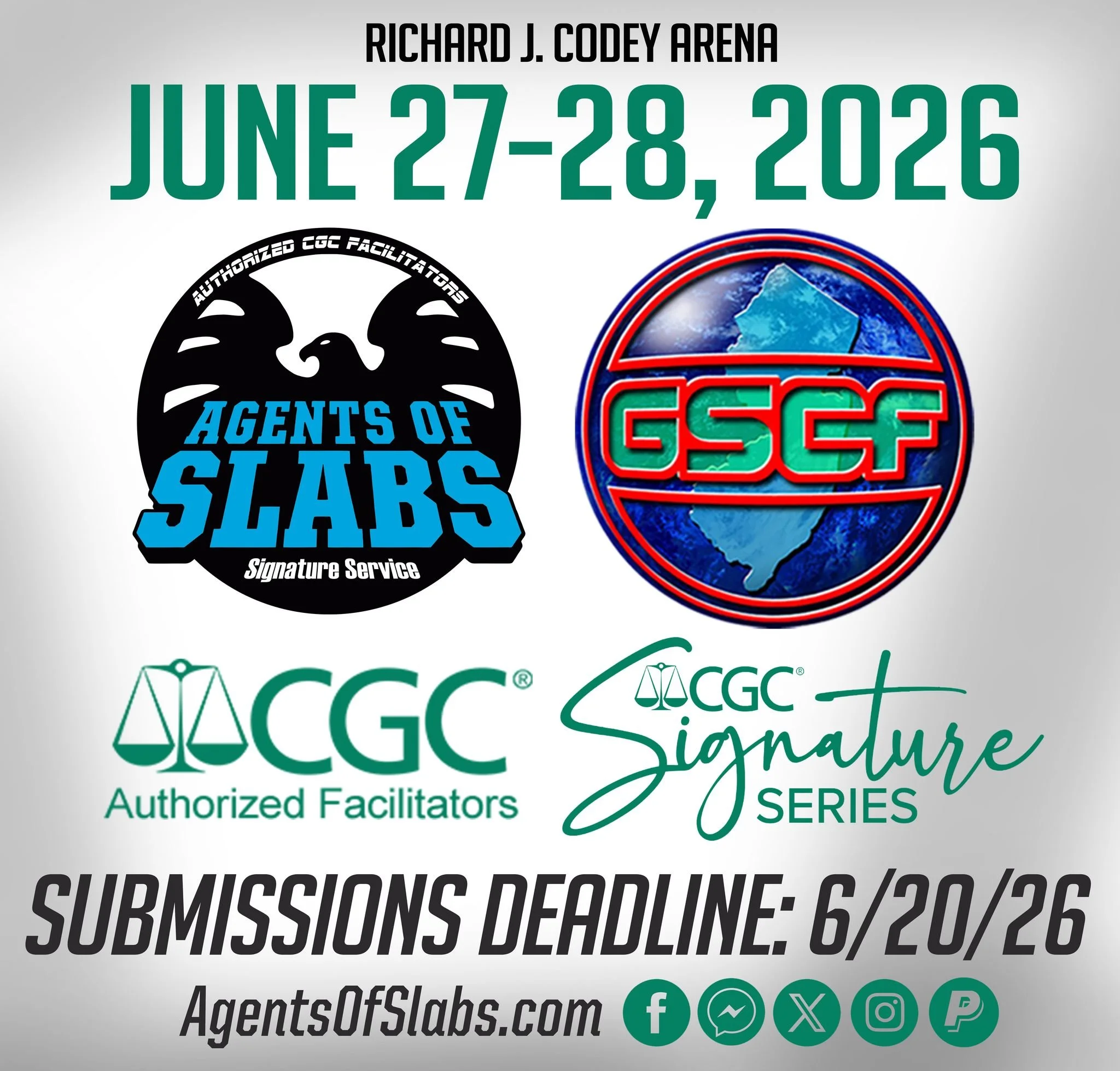 The Agents of Slabs is proud to return to Garden State Comic Fest! We are the official on-site facilitator for this event! We are also taking mail-in submissions for this great show. The deadline for mail-submissions is 6/20/26! Check to their websit