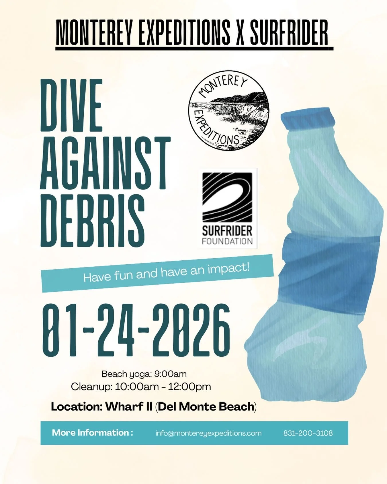 Join us this weekend for our first cleanup dive of 2026!! 🧹

We&rsquo;re partnering with @surfrider_monterey to do a cleanup above AND below the waves. 

🧘&zwj;♀️🧘&zwj;♂️And bring a towel or mat for free beach yoga at 9am before the dive at 10. Se