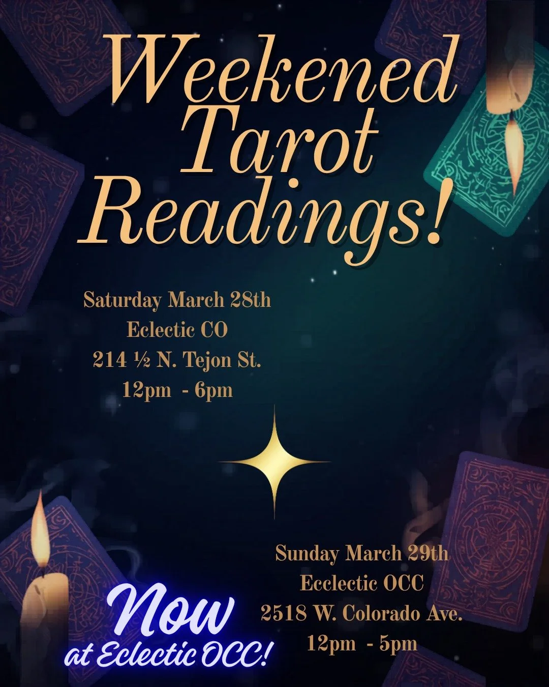 Sunday's venue has changed up a little bit from @circa.vintage.shop to @eclecticco._ 
hope to see you there my dudes! #tarotcardreadersofinstagram
#oraclecardreadersofinstagram 
#yourpathmadeclear
#spiritualgrowth
#divineguidance
#followyourlight
#tr