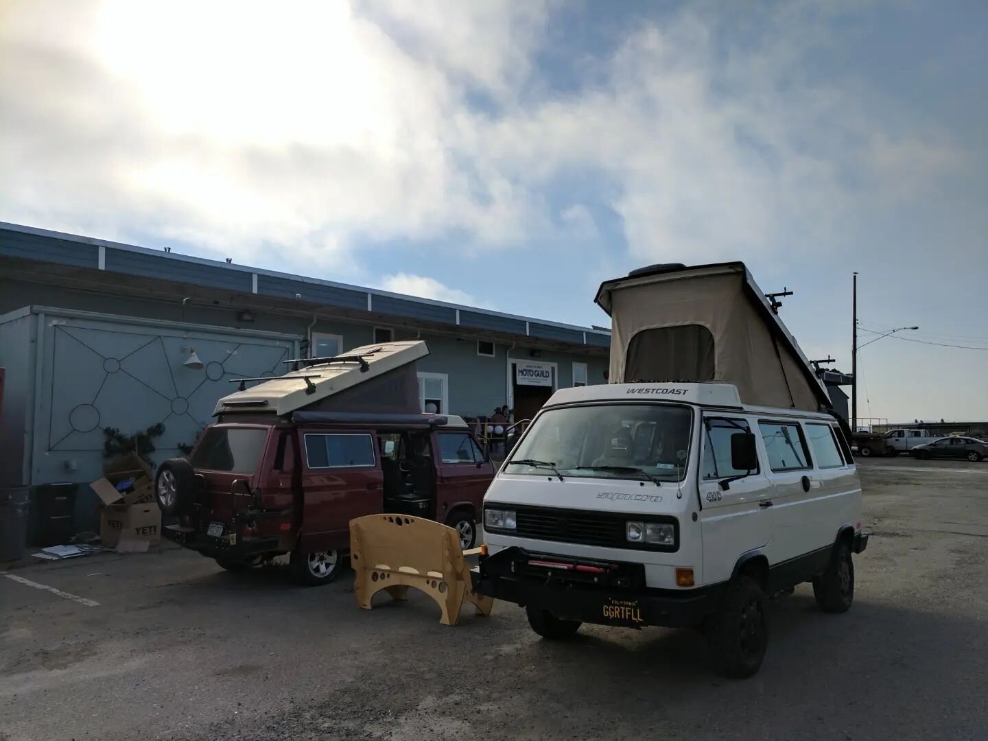 Partying at a warehouse on treasure island with your hotel on wheels out front. Vans are awesome.