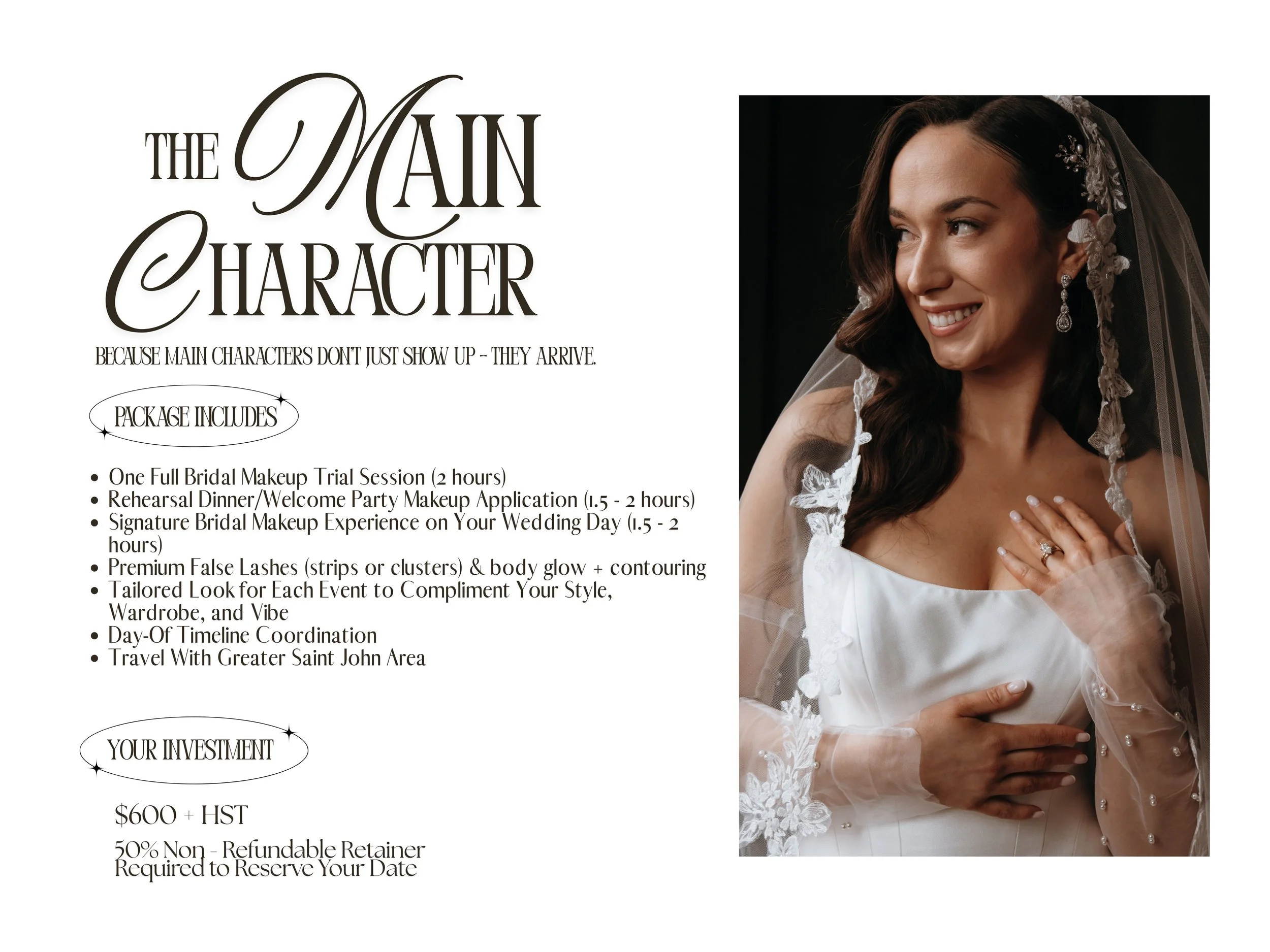 The Main Character $600- Bridal Makeup Package by Georgia Peach Beauty 
One Full Bridal Makeup Trial Session, Rehearsal Dinner/Welcome Party Makeup Application, Signature Bridal Makeup Experience on Your Wedding Day plus more
