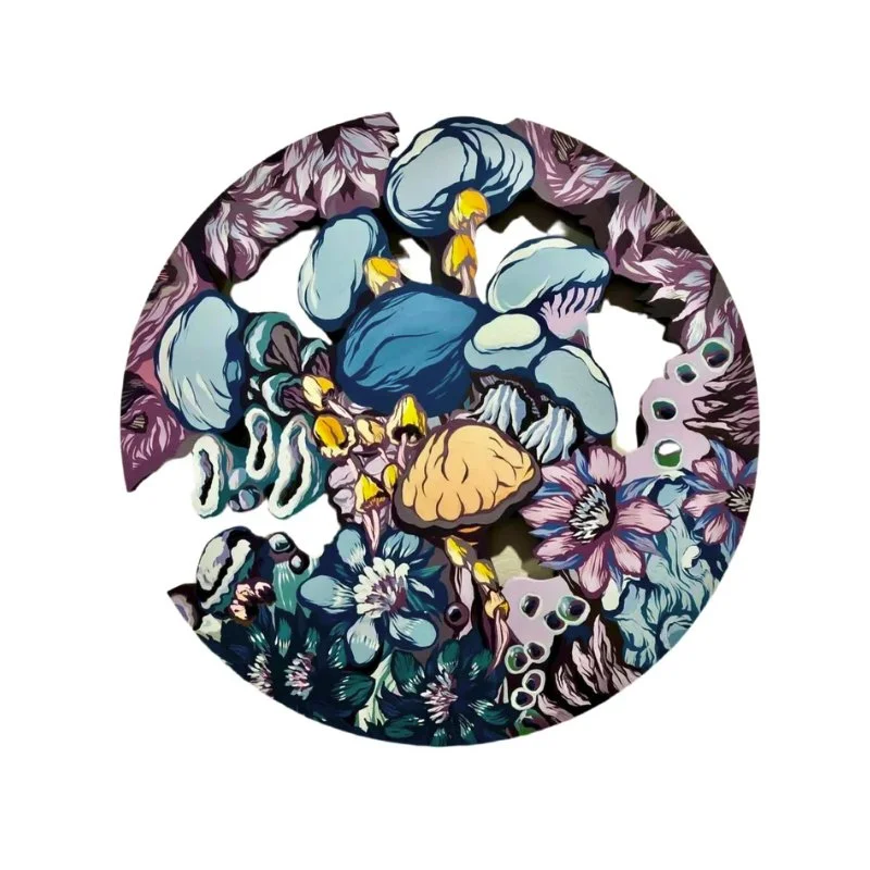 PAINTING - "Fungal Fauna" original acrylic on round birch by Daniel "Attaboy" Seifert