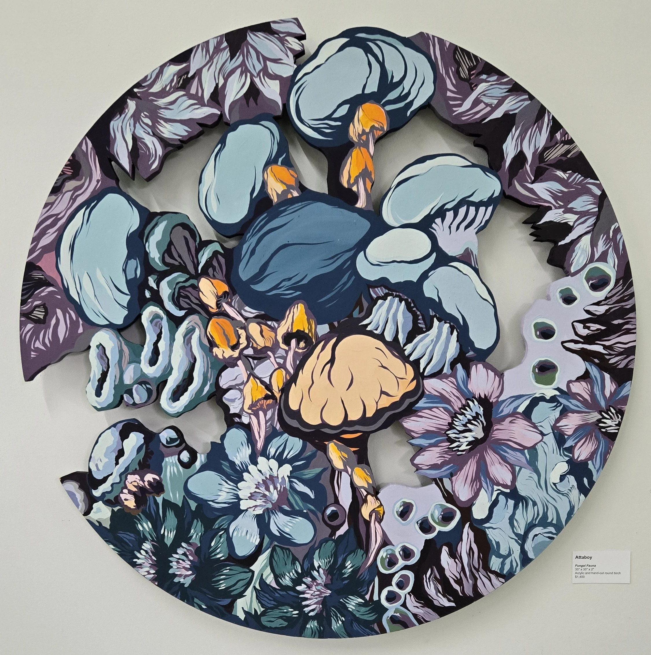 PAINTING - "Fungal Fauna" original acrylic on round birch by Daniel "Attaboy" Seifert