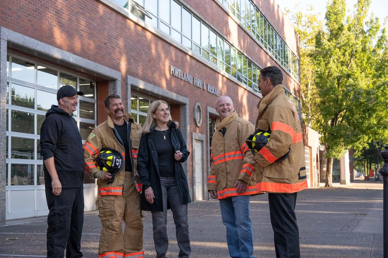 Julia Brim-Edwards with Portland Firemen