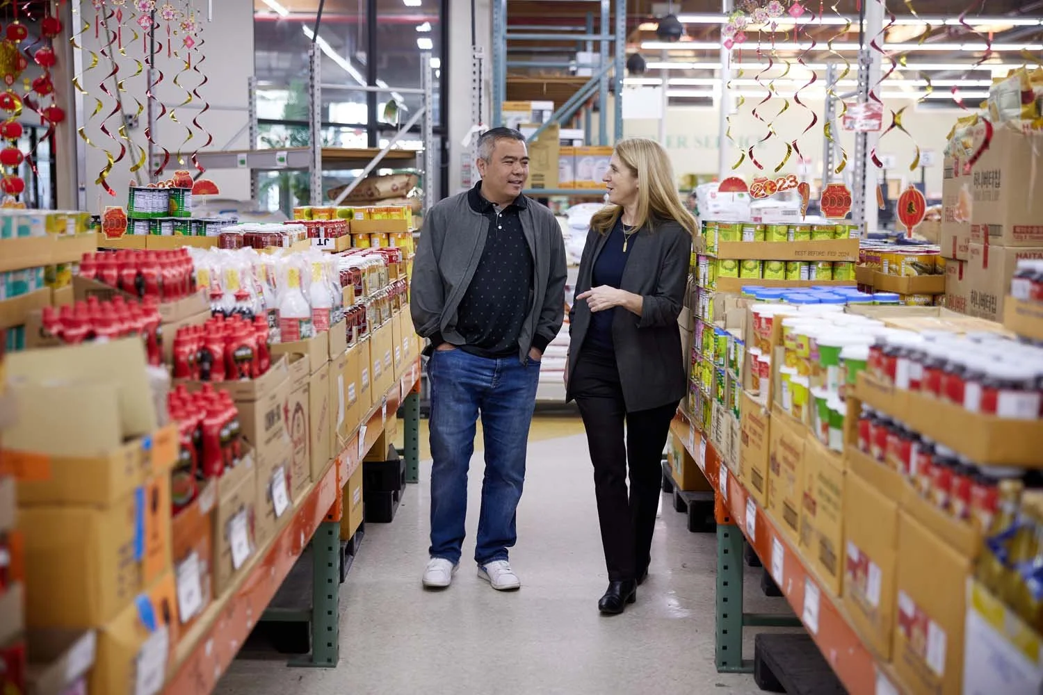 Julia at asian market with a man