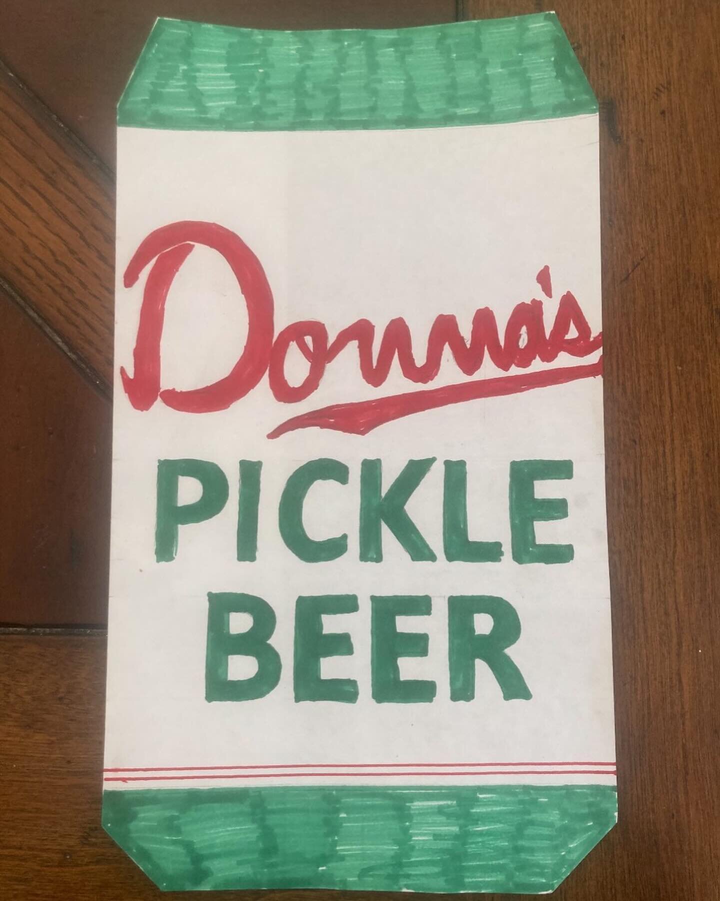 Donna&rsquo;s first attempt at designing the 🥒🍻 can! Maybe we&rsquo;ll gift her with some art classes for next semester 😂