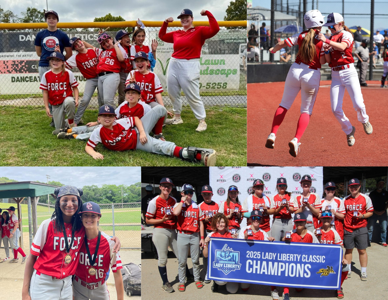 a collage of four images of DC Force players from different baseball tournaments.