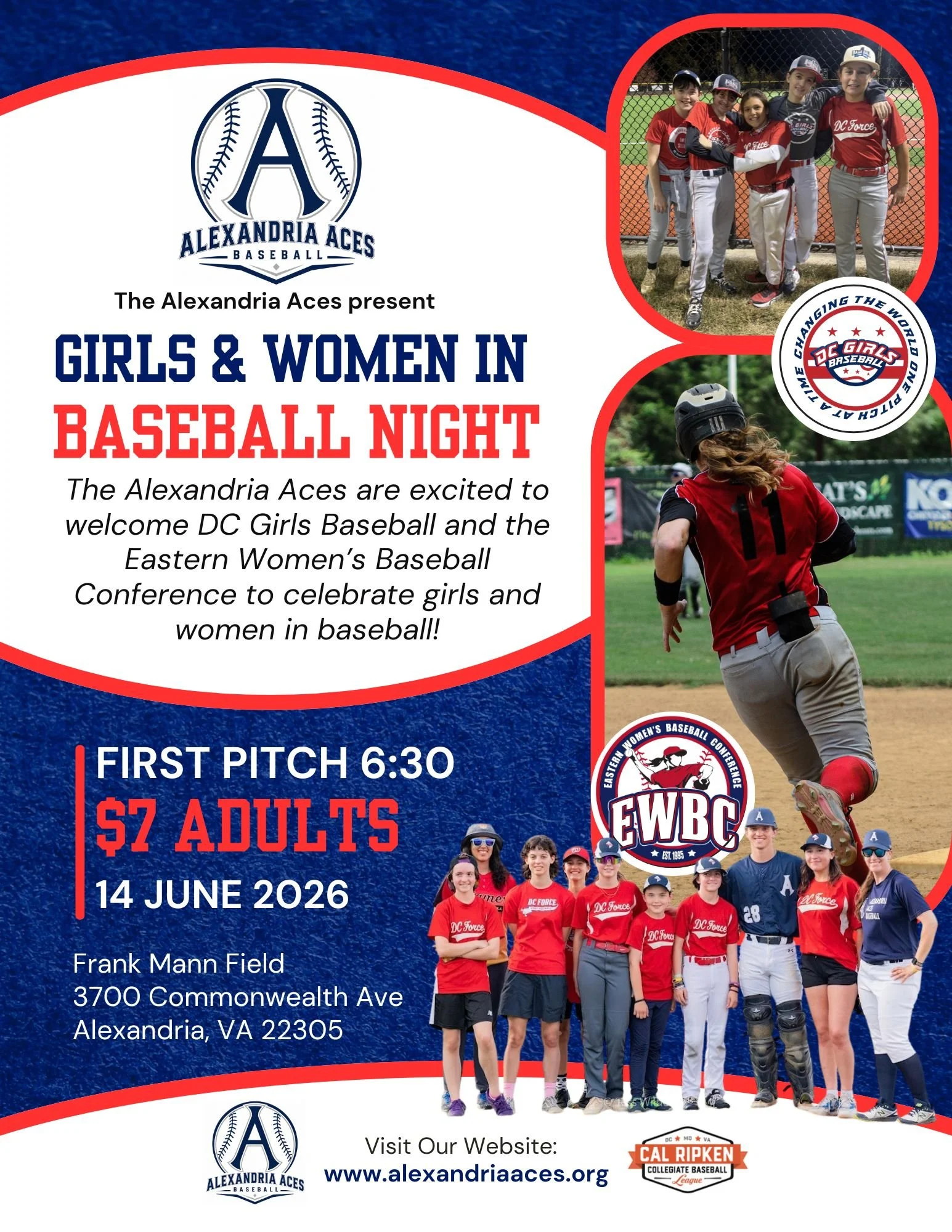 Girls and Women in Baseball Night informational flyer.