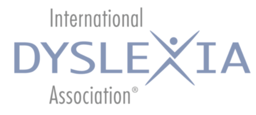 International Dyslexia Association logo with stylized text and a person with raised arms forming the 'X' in Dyslexia.