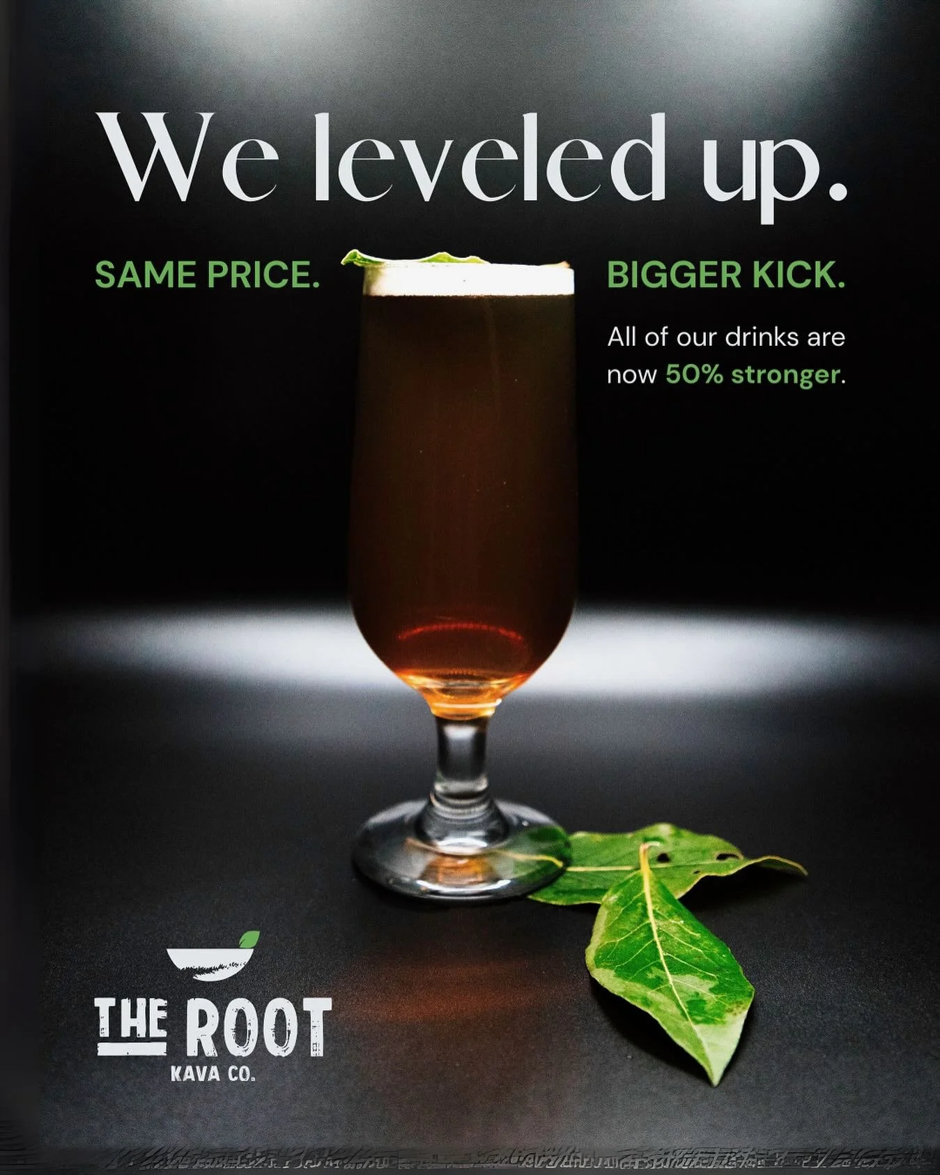 You asked, we listened: Starting NOW, all drinks at The Root are 50% stronger&mdash;at no extra cost. That means more root, more chill, and more bang for your buck. Come taste the difference! #RootedStronger 💪
.
.
.
#therootkavaco #bouldercolorado #