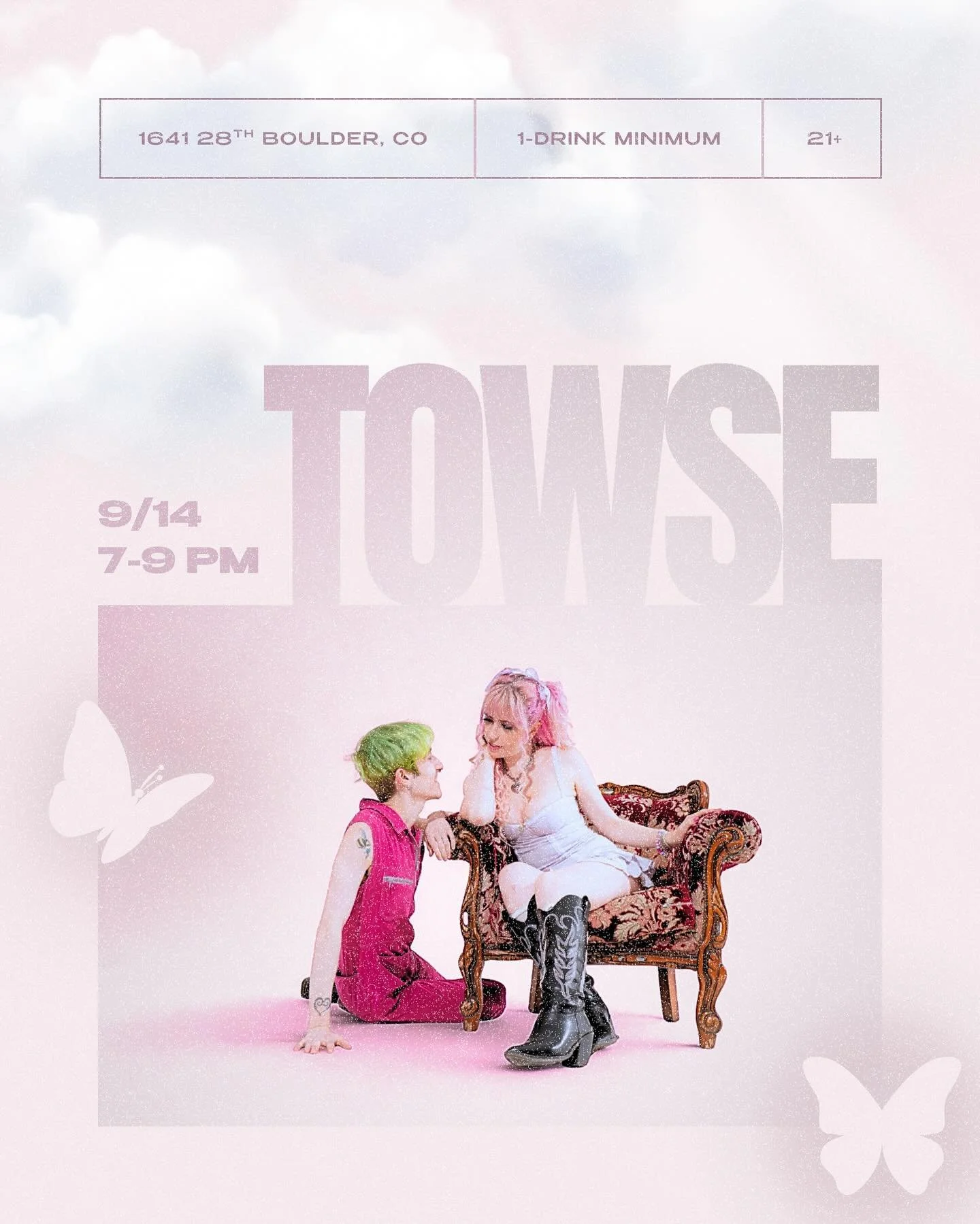 TOWSE coming at you live on Sunday, September 14 from 7-9 PM 🦋☁️🩷 Join us in welcoming the talented Americana-Singer/Songwriter duo, Corwin Zekley and Grace Fellows, to our stage.
.
.
.
#therootkavaco #kavabar #bouldercolorado #towse #towselikehous