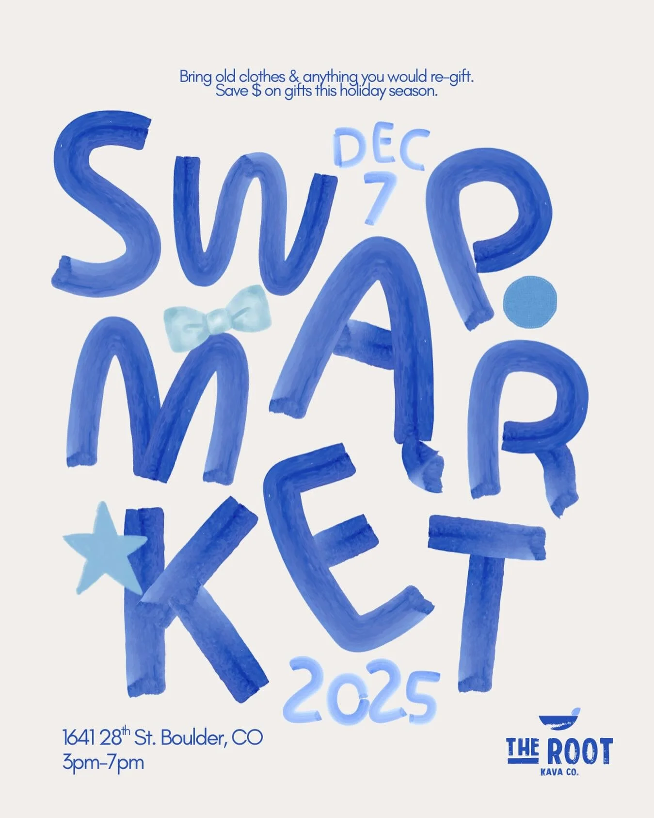 We&rsquo;re hosting a SWAP MARKET this Sunday, Dec. 7 from 3-7 PM! Bring any clothes you&rsquo;ve been meaning to donate, along with anything re-gift-worthy. Let&rsquo;s save money and promote sustainability this holiday season! Come through and shop
