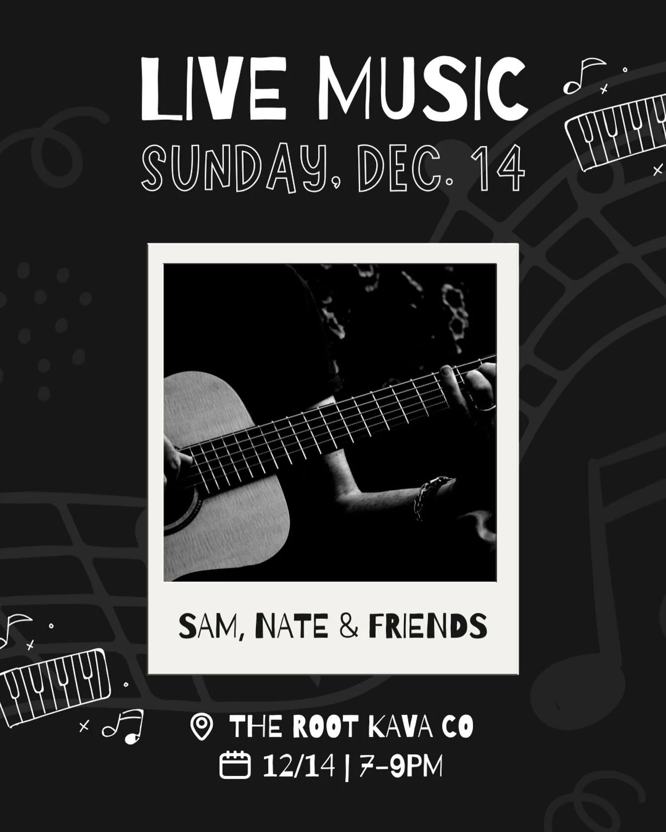 This Sunday night 7-9, please welcome Sam, Nate &amp; friends for a laid-back performance! 🎶 @samjazzblues @greenguitar89 
.
.
.
#therootkavaco #livemusic #kavabar