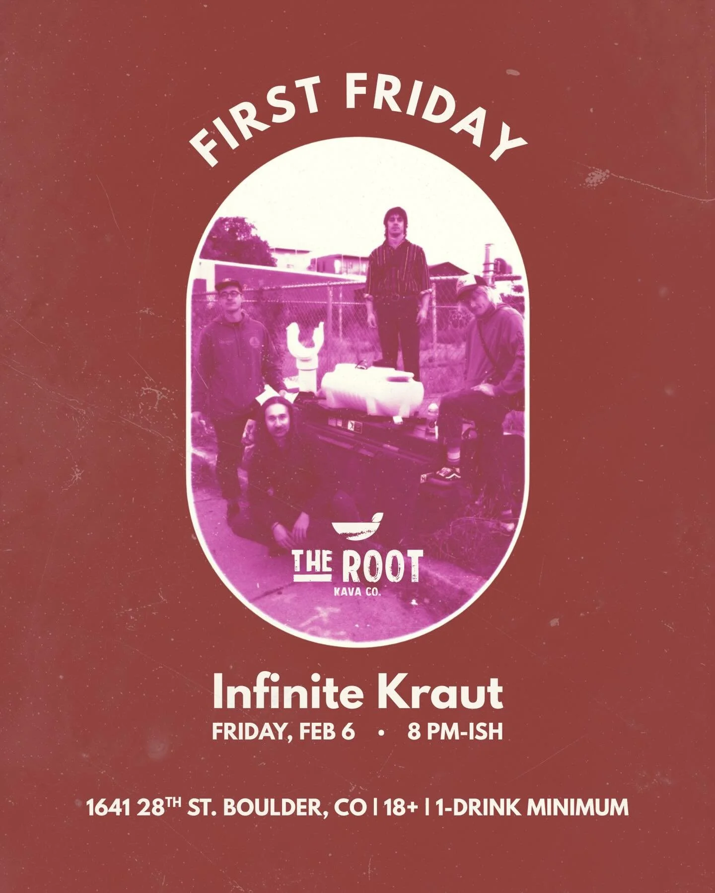 First Friday is Feb. 6&ndash; please welcome @infinitecousins to our stage starting at 8(ish)!
.
.
.
#therootkavaco #infinitekraus #infinitecousins #livemusic