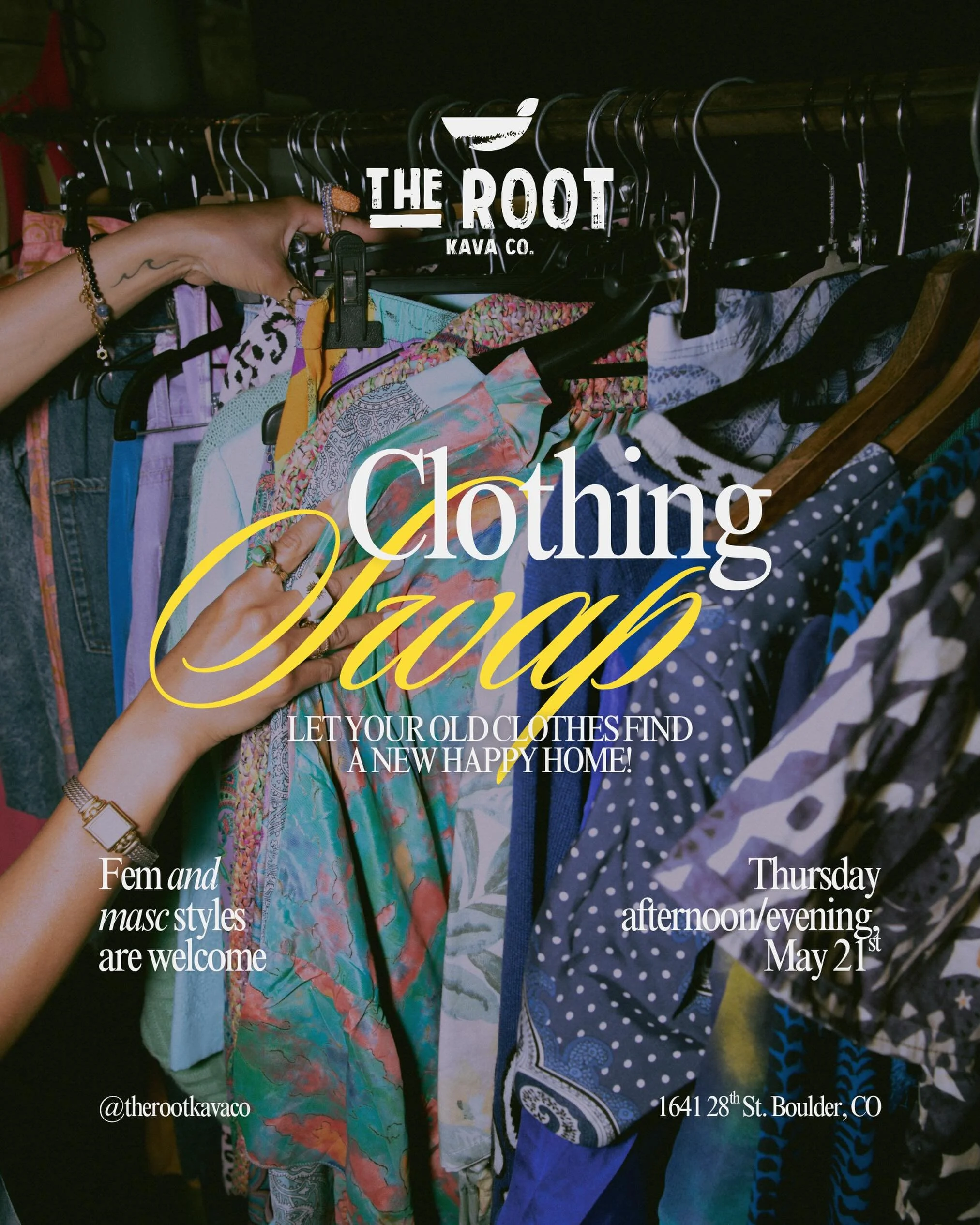 ATTENTION: By popular demand, we are having another clothing swap this Thursday, May 21st in the afternoon/evening (4 PM soft start?). Get to spring cleaning and bring any clothes you want to get rid of, and discover your new favorites!! Send this to