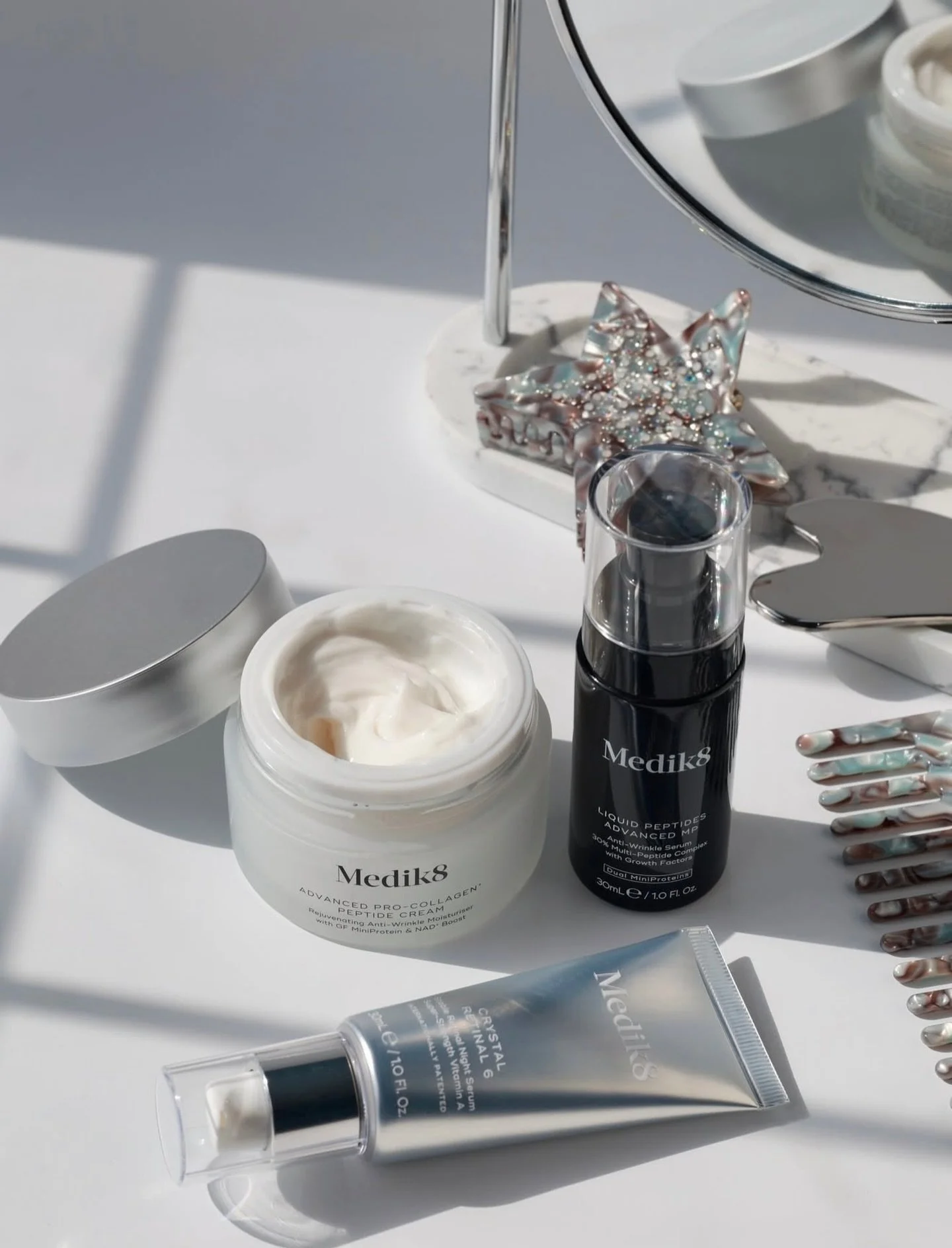 Meet your new nightly skincare essentials. 

Clinically backed to help increase collagen production and reveal younger looking skin that feels firmer and smoother - revealing a radiant complexion by morning. 

Medik8 products are advanced formulation