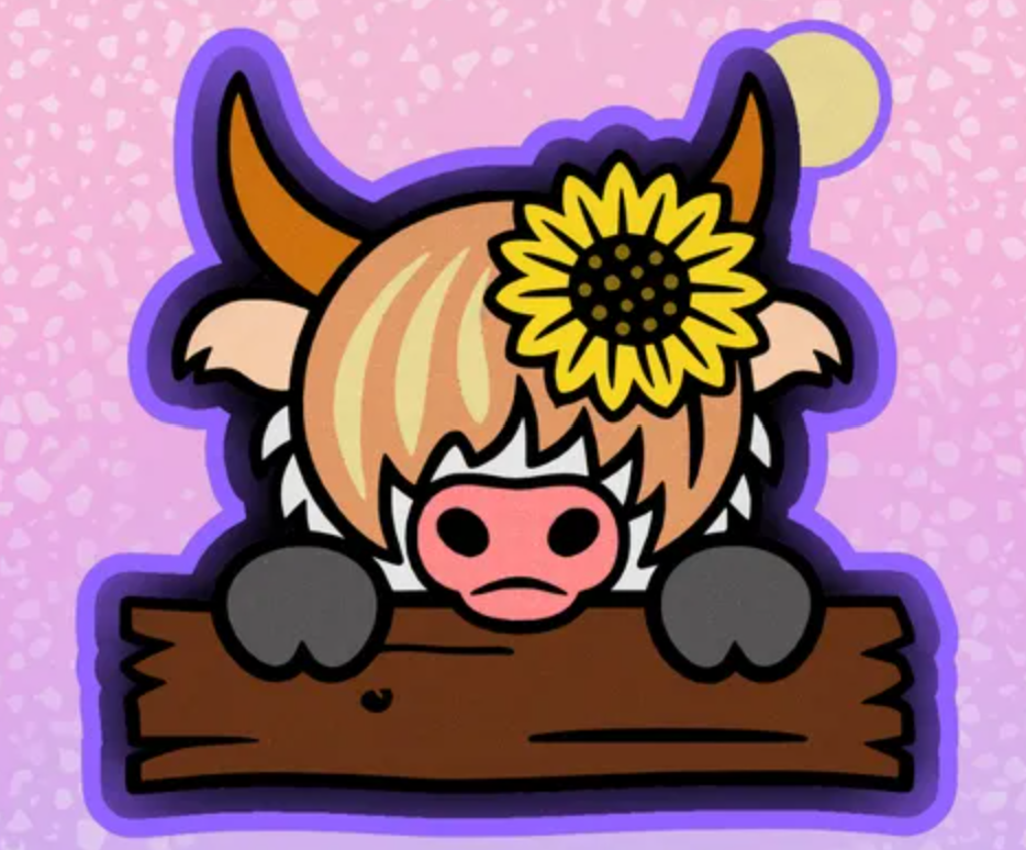 Highland cow with sunflower