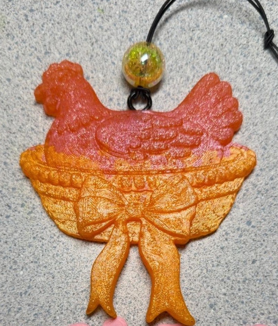 3D Hen in Nest with bow