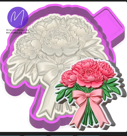 3D Peony Bouquet with Bow