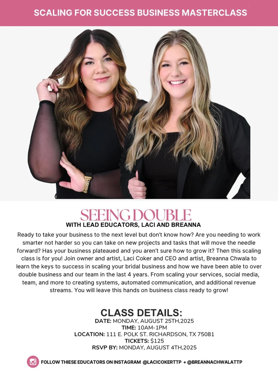 Seeing double 👯&zwj;♀️ 

Bre &amp; Laci are sharing exactly how we scaled our bridal business (and then scaled again 👀) in this hands-on masterclass designed for artists who are ready to grow! 

From systems and teams to content and communication, 