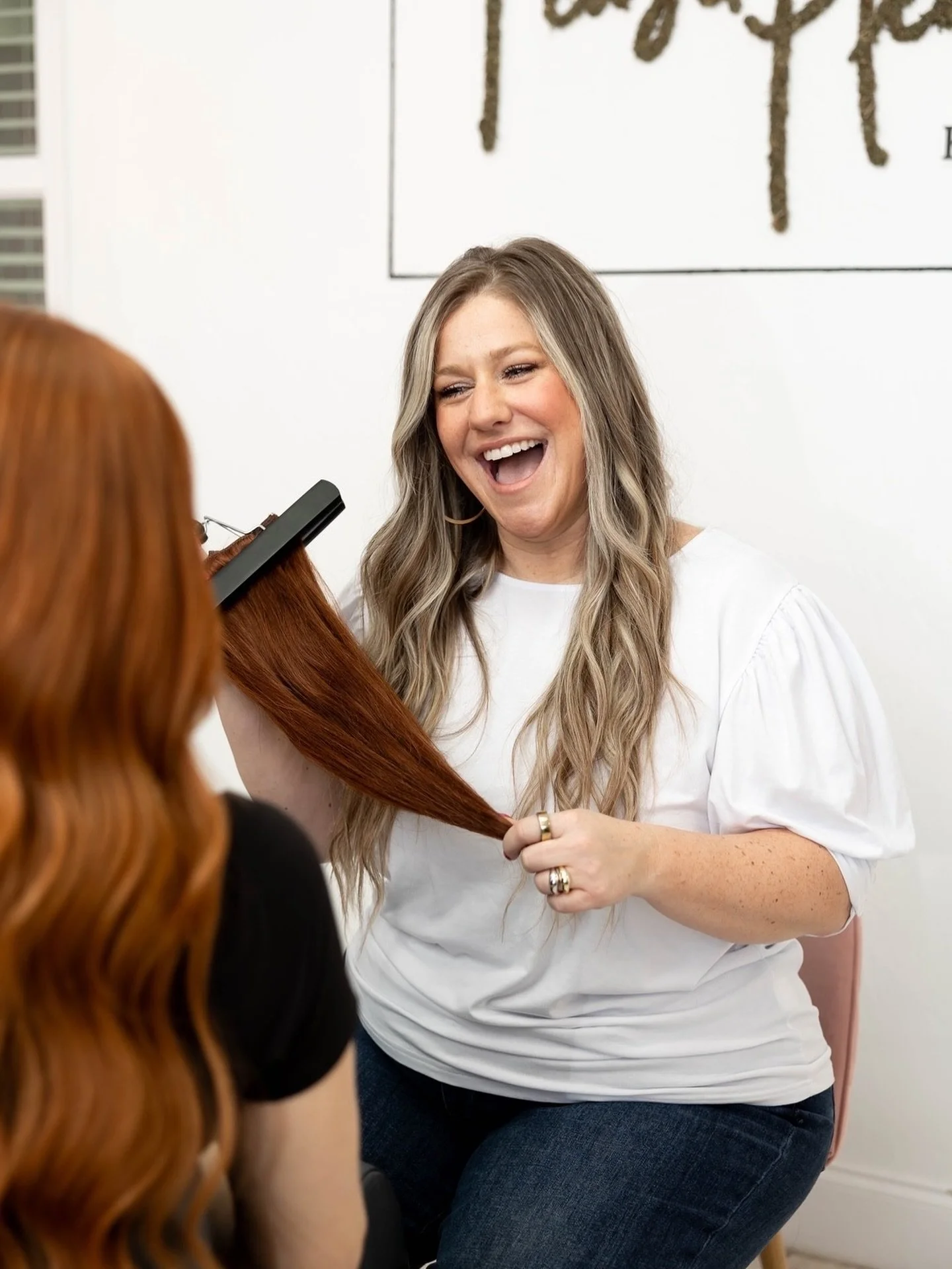 Got extensions on your mind? 👀

We take out the guesswork of finding your perfect shade! During your color match appointment (after booking) you&rsquo;ll get to:
-Try on different shades + lengths
-Compare options side by side
-See exactly how they 