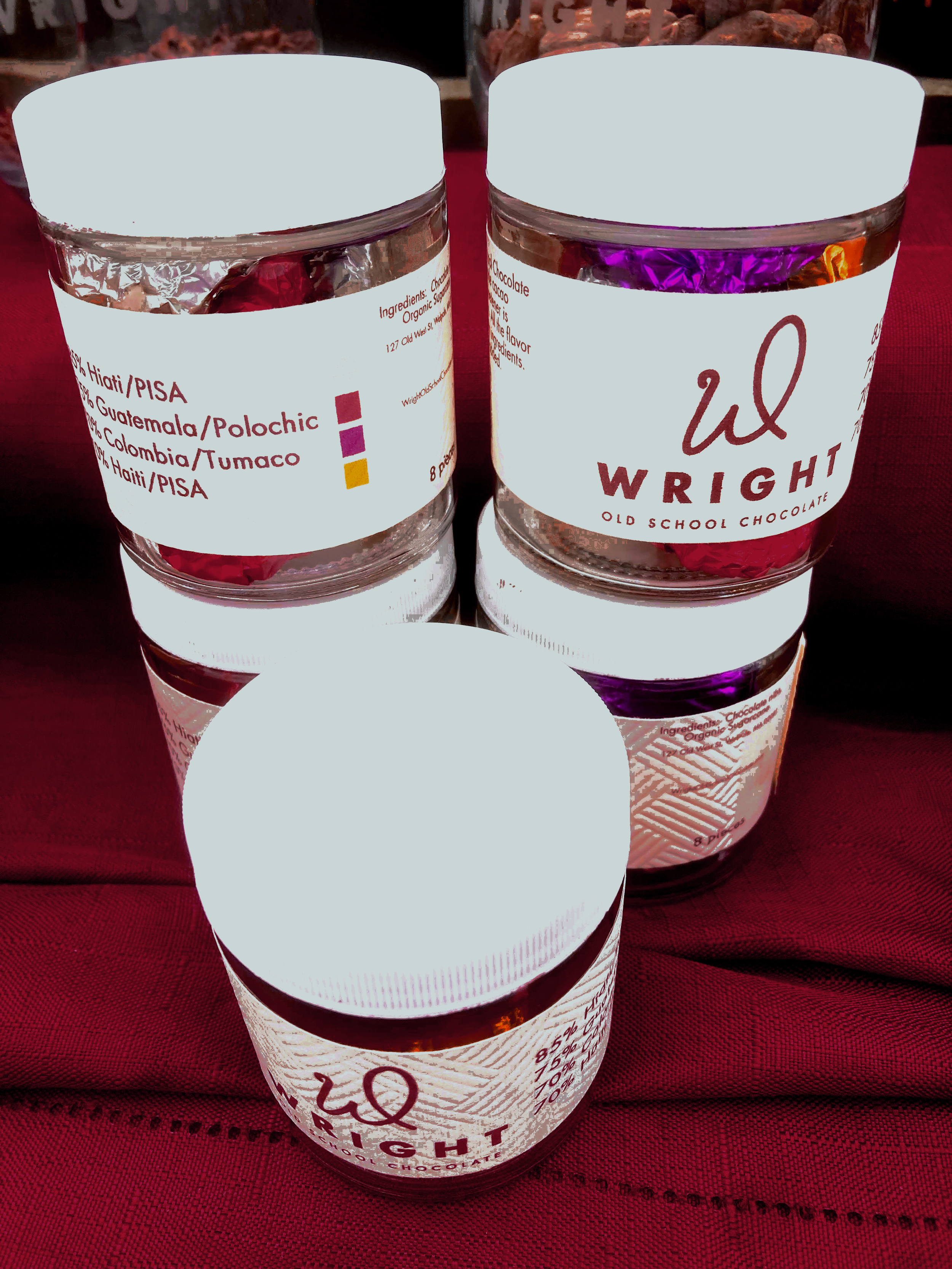 Mixed blend of Wright Old School Chocolates in a jar