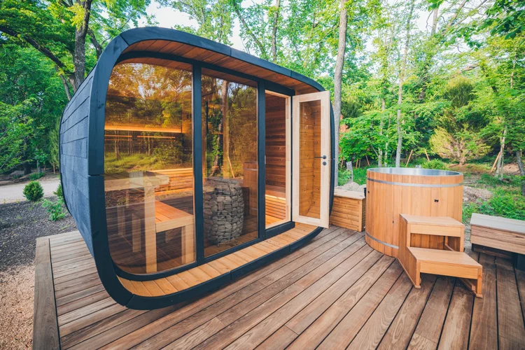 Commercial contrast therapy suite with dual-zone sauna and cold plunge