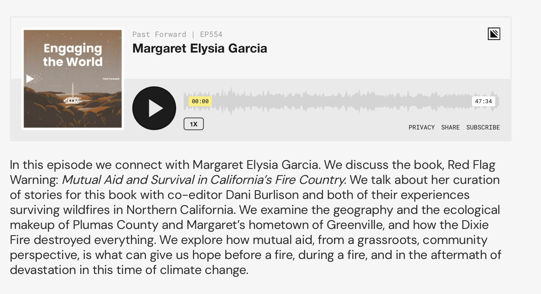 Screenshot Pastforward Audio Player of Margaret Elysia Garcia interview