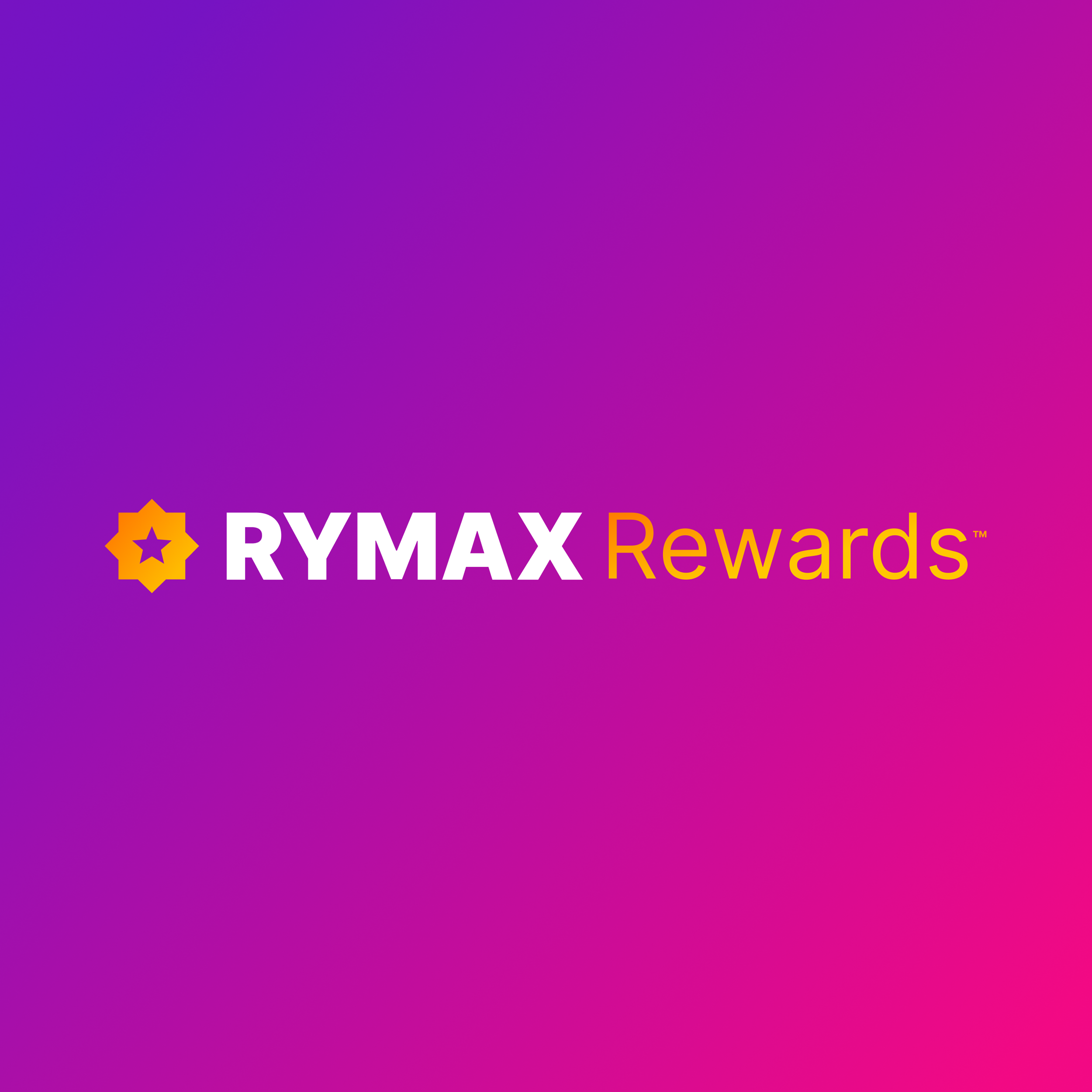 Rymax Rewards logo on a colorful pink and purple gradient background.