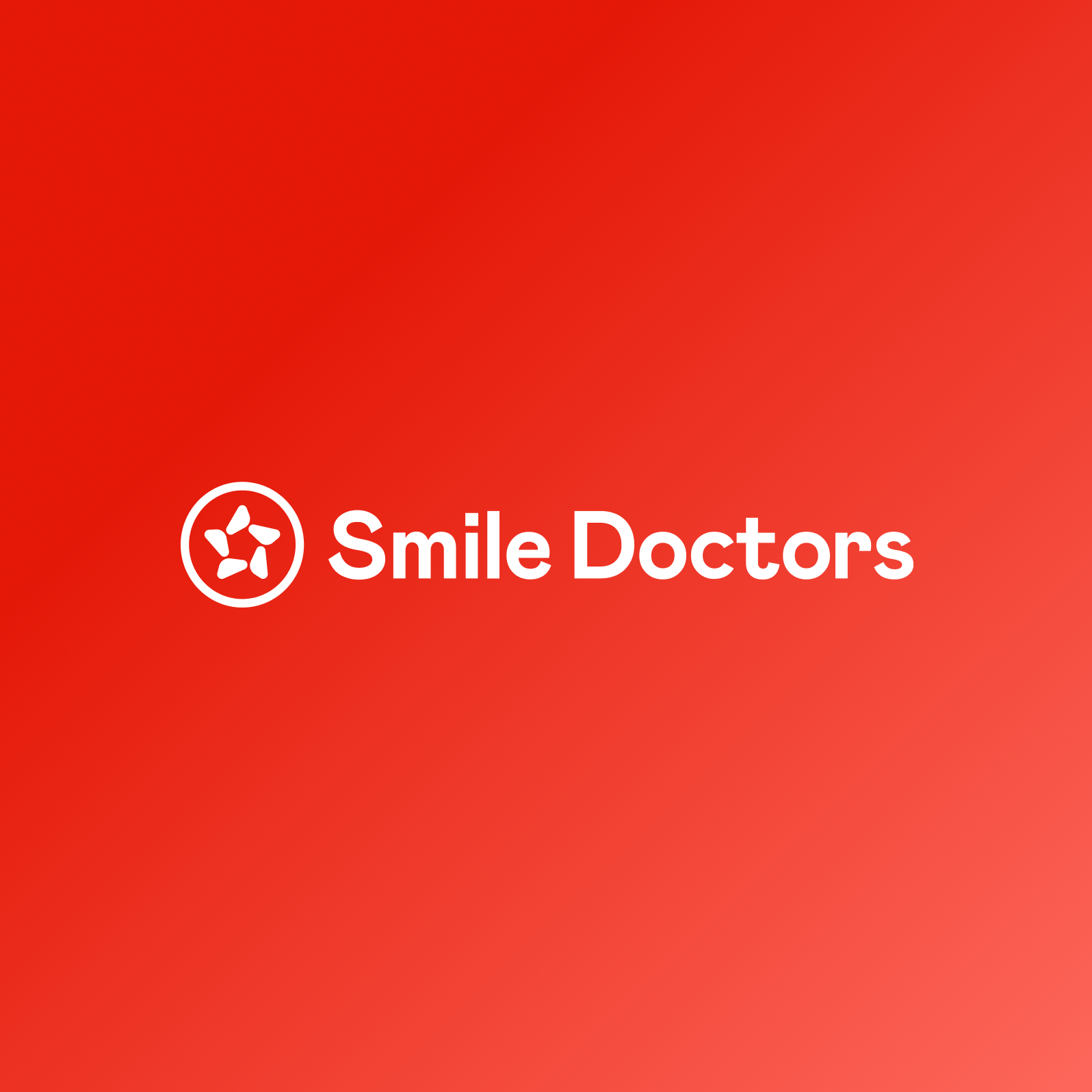 Red background with white smiley face logo and the text 'Smile Doctors' in white.