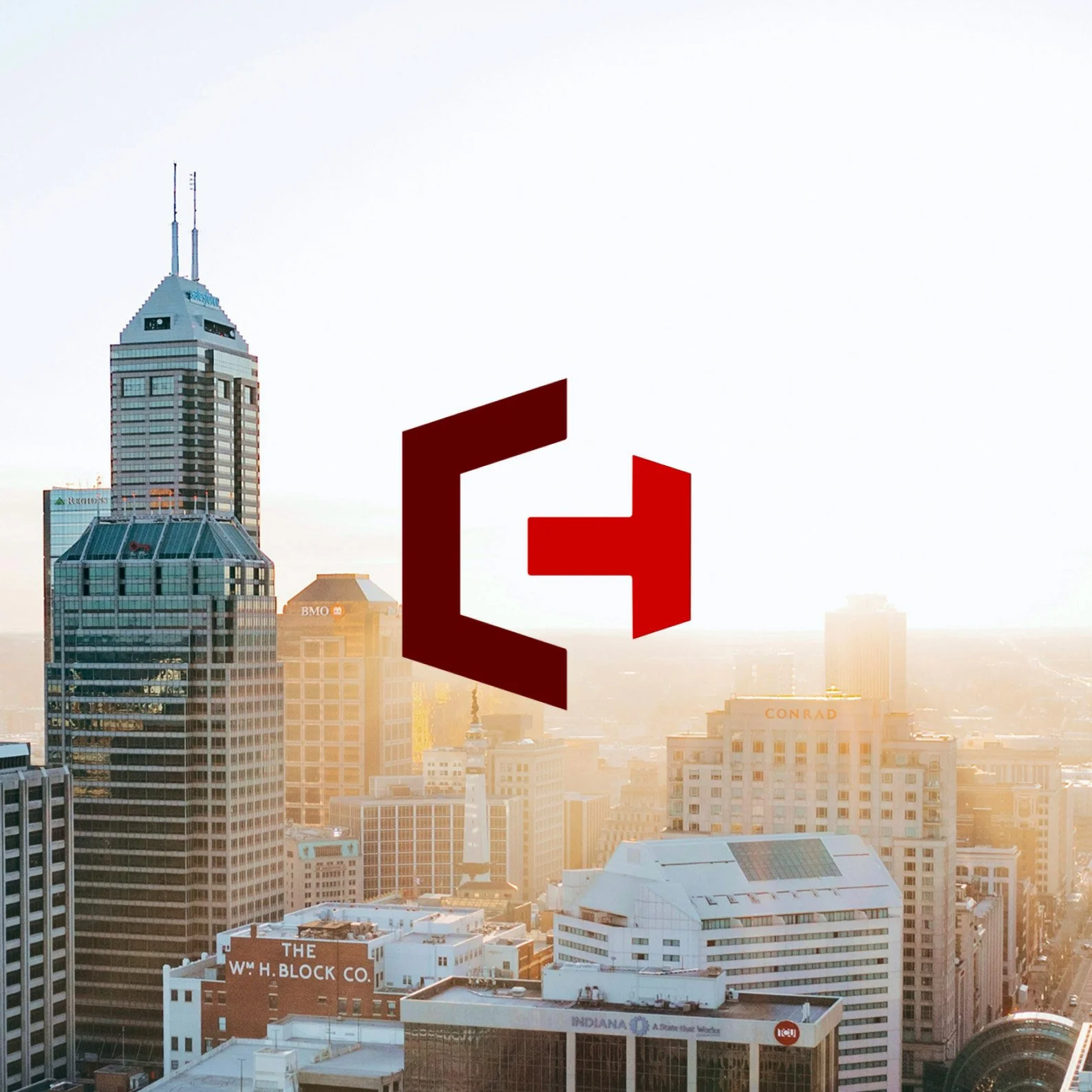 Horizon at Cityview rebrand — modernized logo design over Indianapolis skyline representing urban growth and brand visibility.