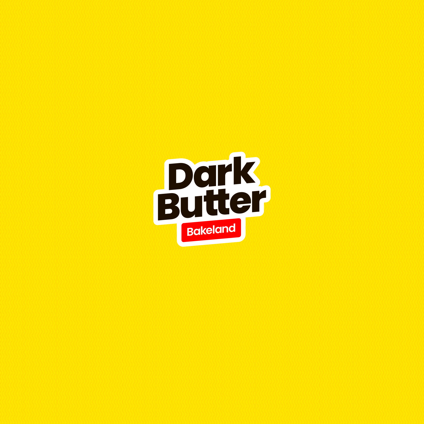 Bright yellow background with small wavy lines and a central logo that says 'Dark Butter' in bold black letters with a white outline, and a red banner below it that reads 'Bakeland' in white text.