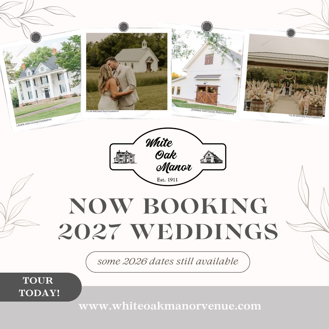 We still have limited 2026 fall dates available, but we are now booking 2027 weddings!  If you are looking to get married in 2027 now is the perfect time to book a tour and start planning your dream wedding. 

Book your tour today at https://www.whit