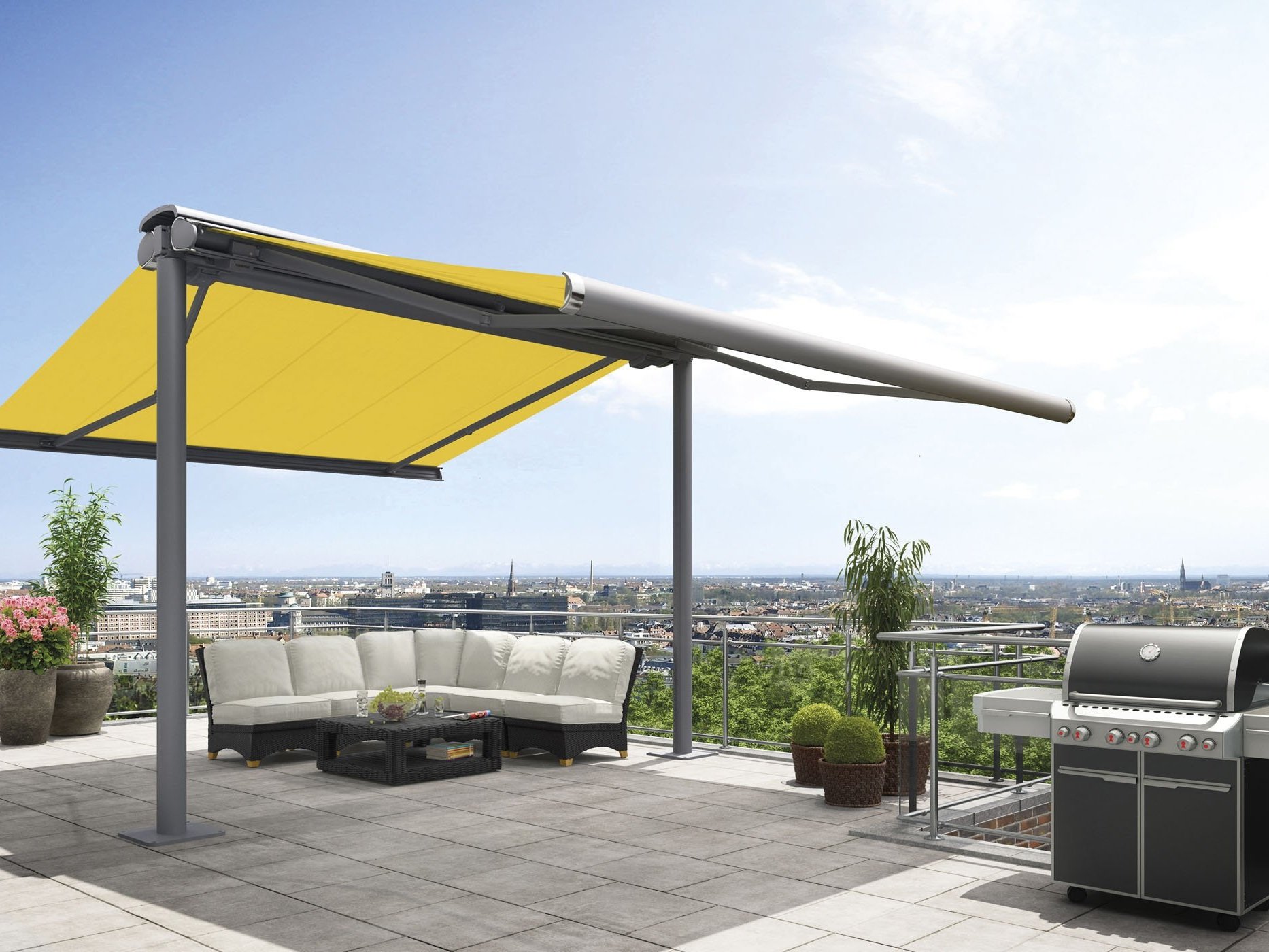 Free-standing+awning+system+markilux+syncra+with+two+awnings+with+yellow+fabric+cover+on+a+roof+terrace..jpg