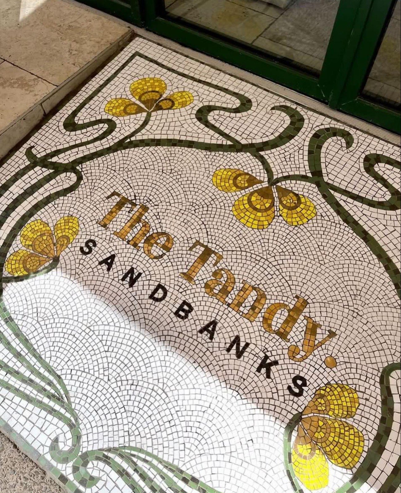 Floor Entrance Restaurant Custom Mosaic in tile, Art Nouveau Mosaic tile, New Art Entrance mosaic, hand cut mosaic tile on mesh for install