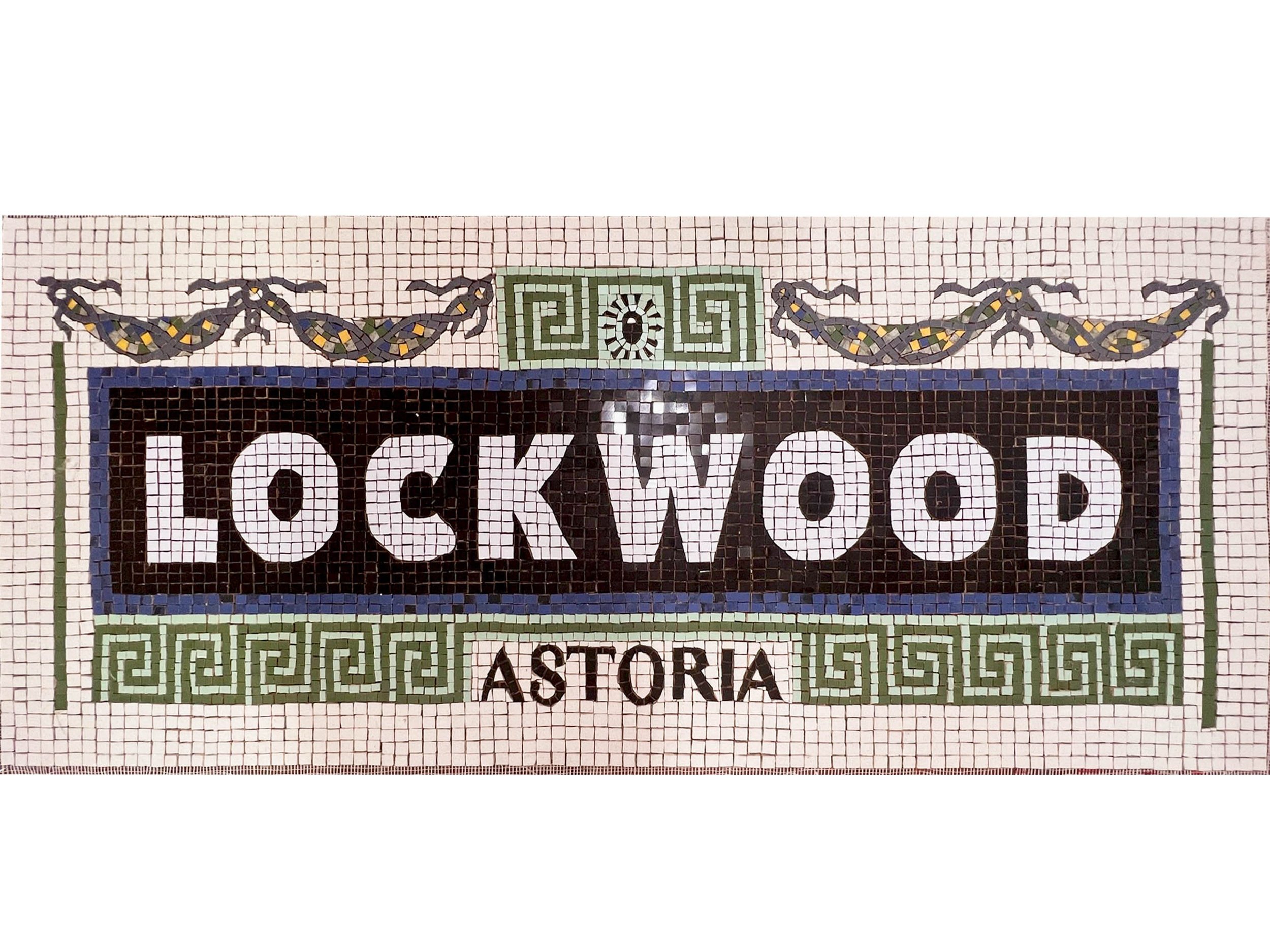 Logo Mosaic LOCKWOOD in Custom Mosaic Tile inspired by NYC Subway Mosaic Tile Time Square, Custom Mosaic logo Sign