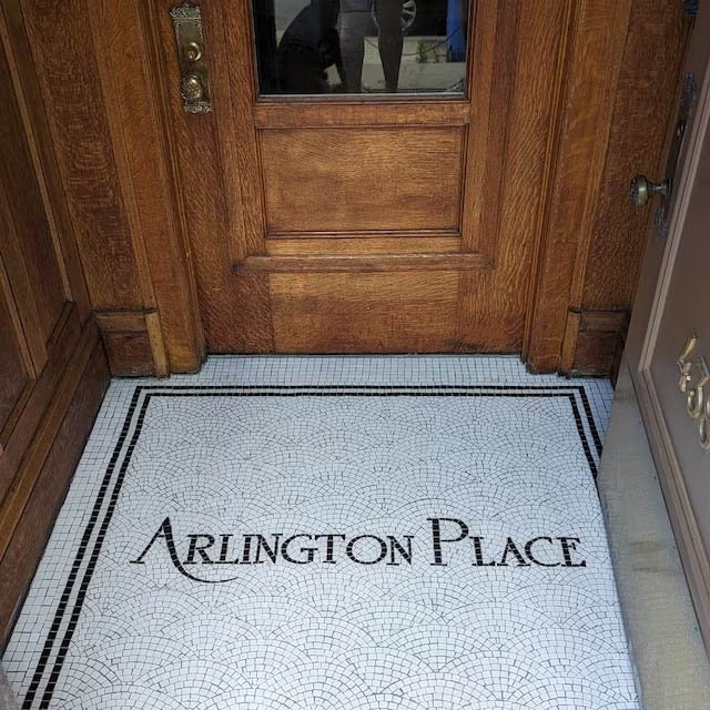 Arlington Place addition, Custom Mosaic floor, Custom mosaic entrance floor mosaic, Custom mosaic address floor tile, Address floor mosaic