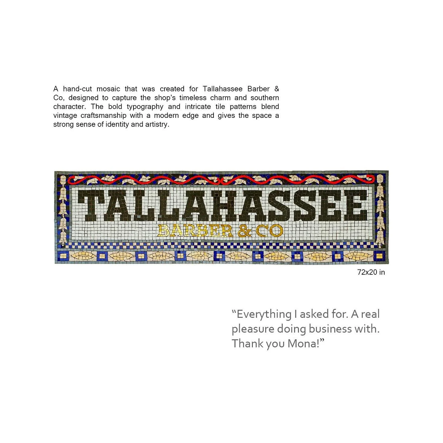 A custom hand-cut mosaic created for Tallahassee Barber & Co — blending bold typography with timeless tile craftsmanship. Designed to bring character and heritage to their shopfront.
https://tinyurl.com/mh2efypk
#MosaicArt #HandCutMosaic
